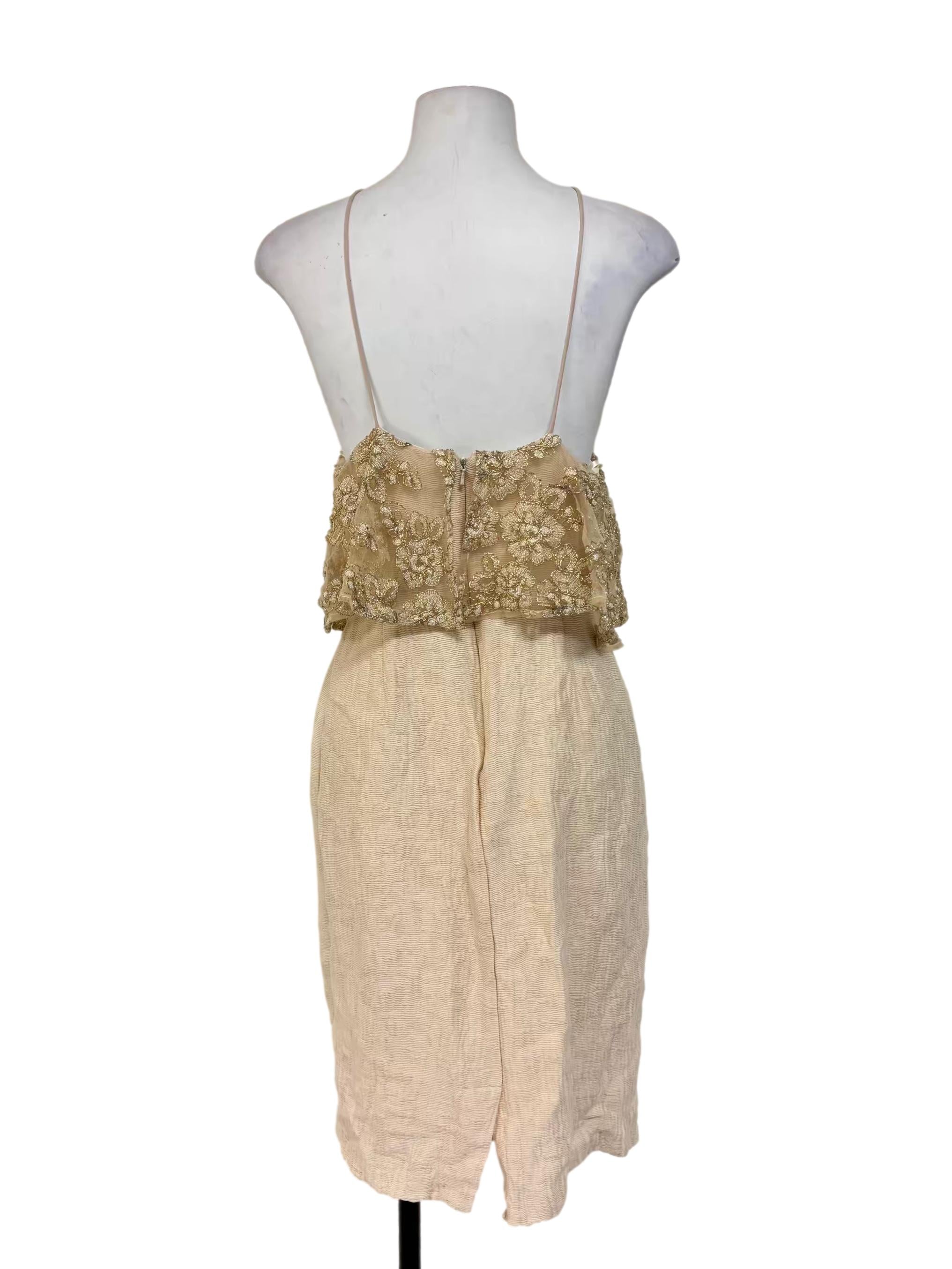 Beige Gold Drape Halter Dress