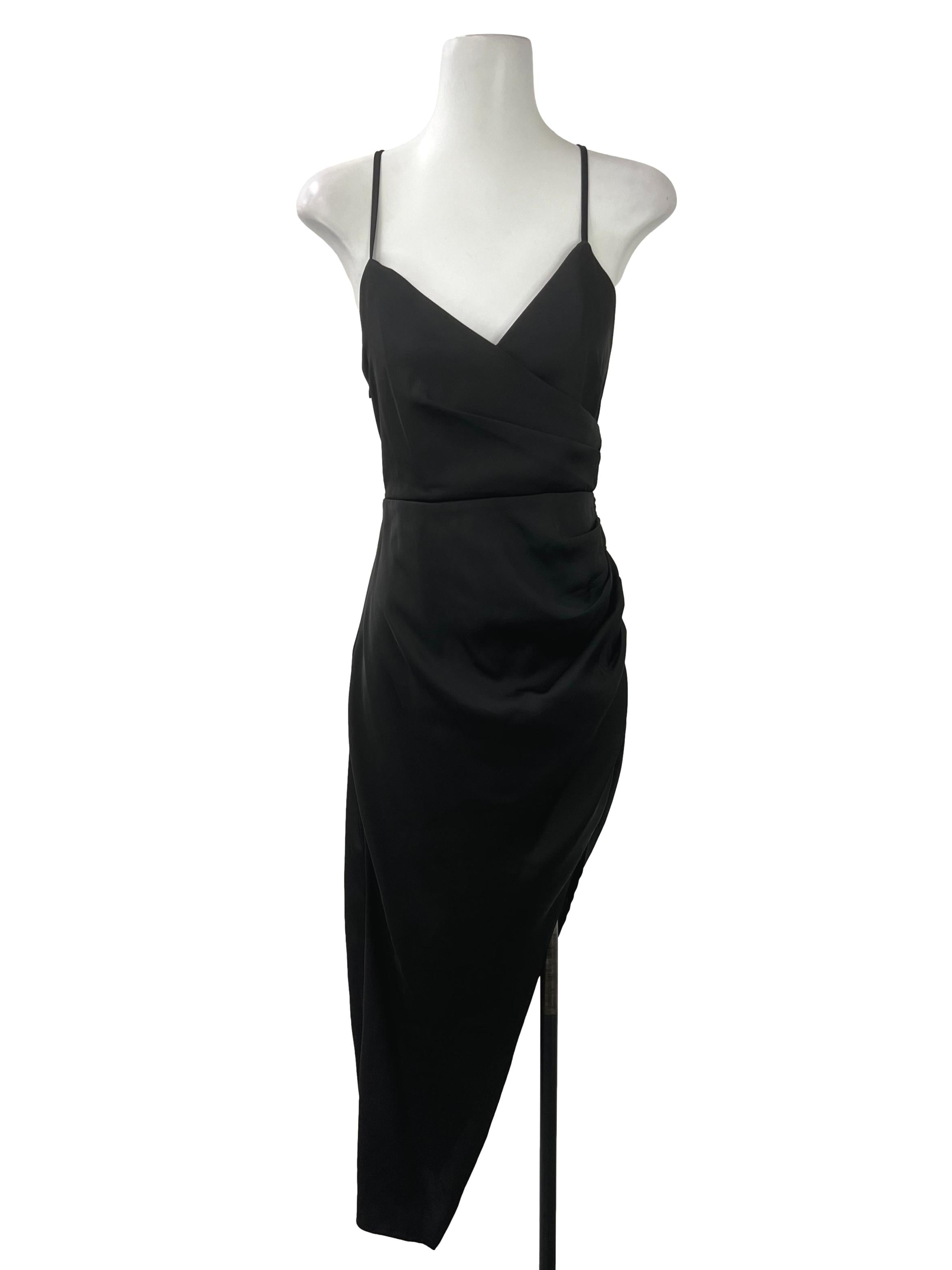 Black Satin Ruched Dress