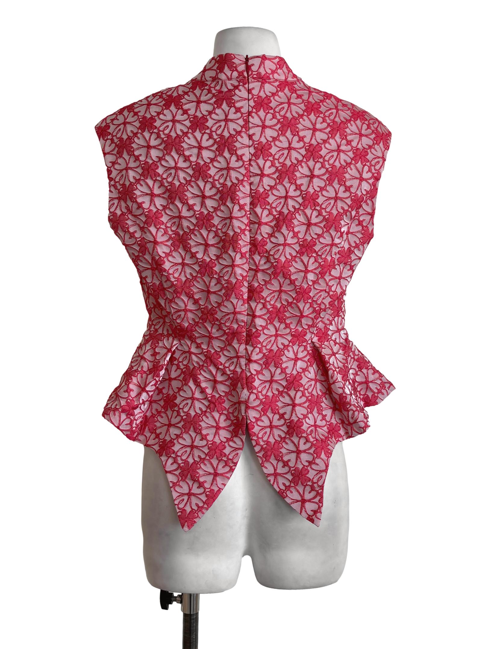 Hot Pink Floral Embroidered Peplum Top