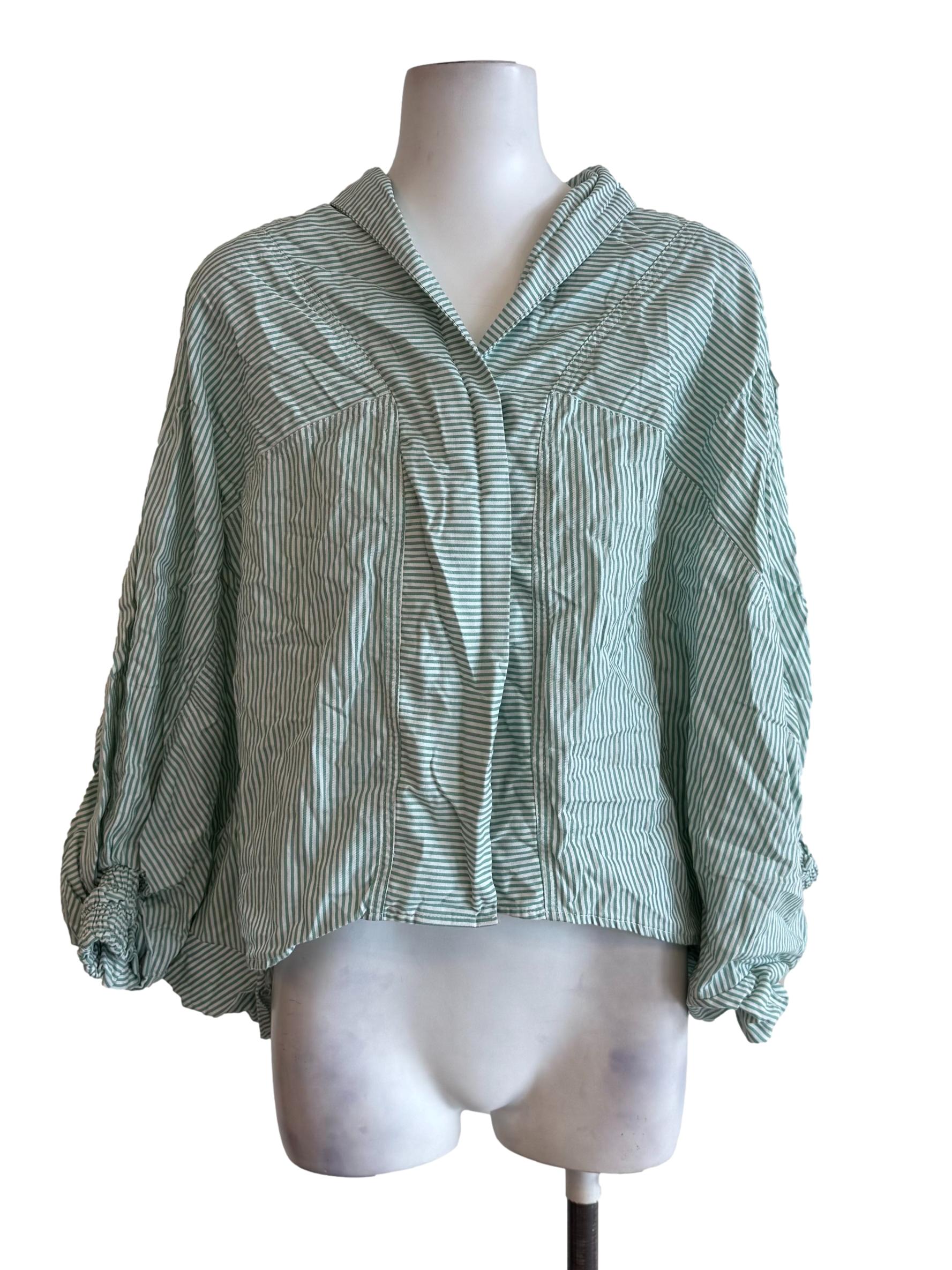 Green Bengal Stripe Bat Sleeves Shirt