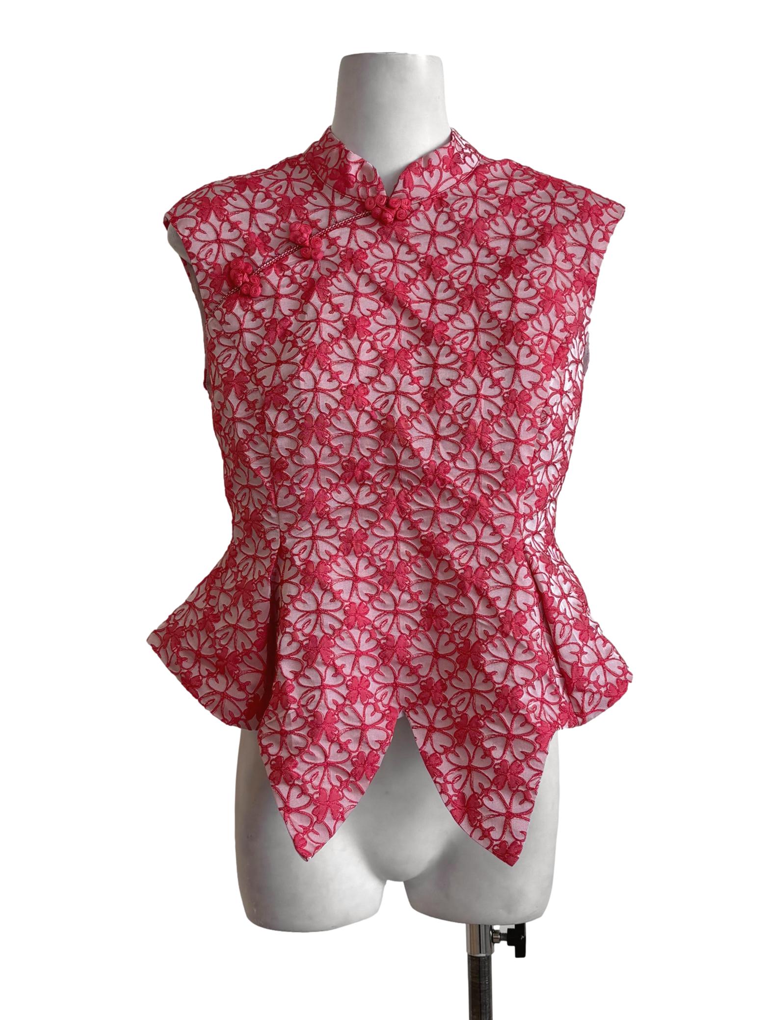Hot Pink Floral Embroidered Peplum Top
