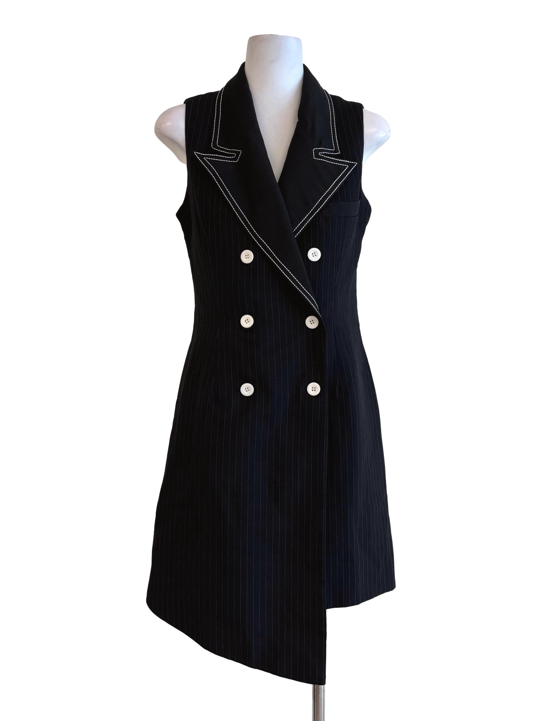 Jet Black Double Breasted Striped Dress