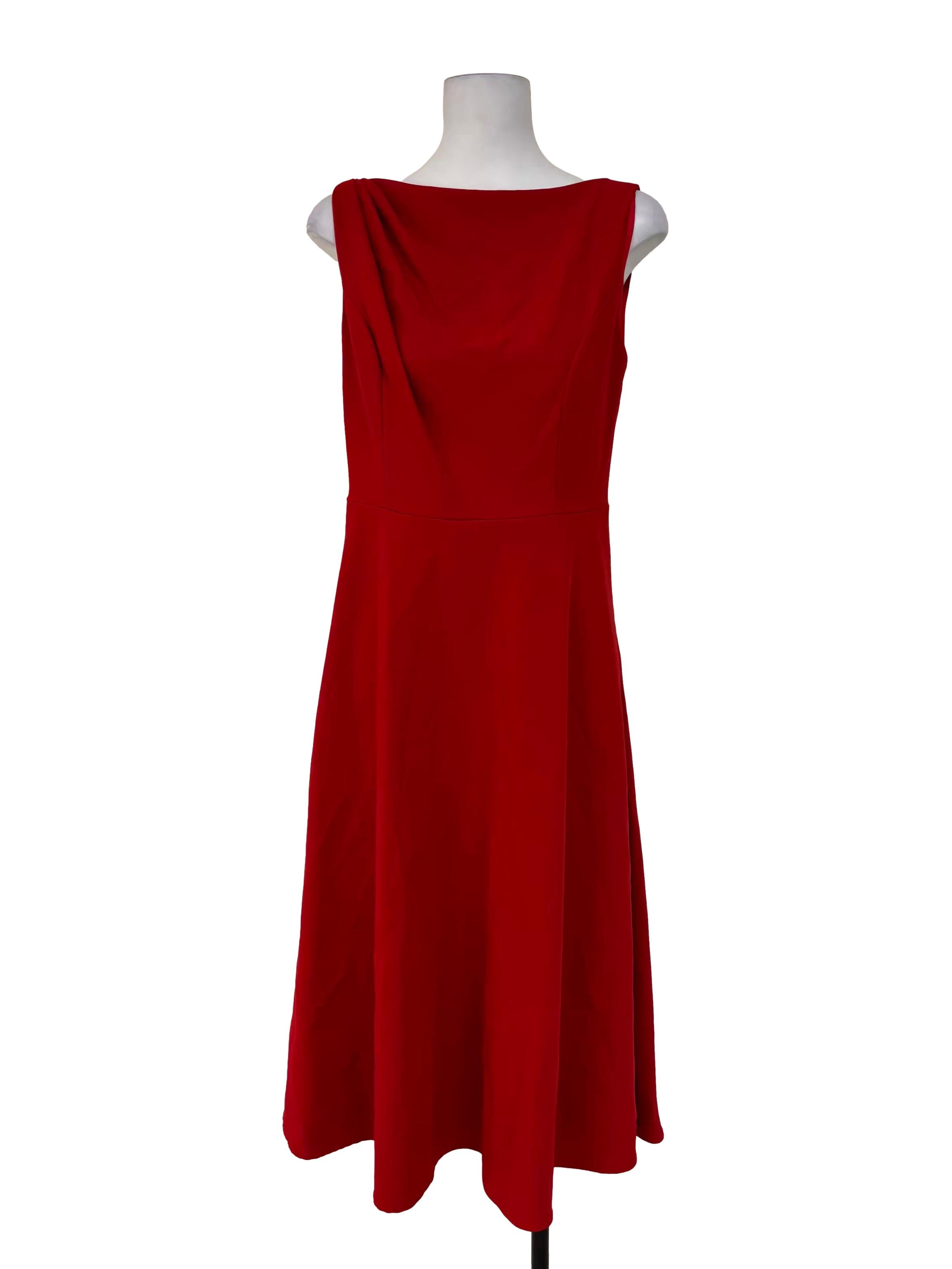 Candy Red Boat Neck Flare Dress
