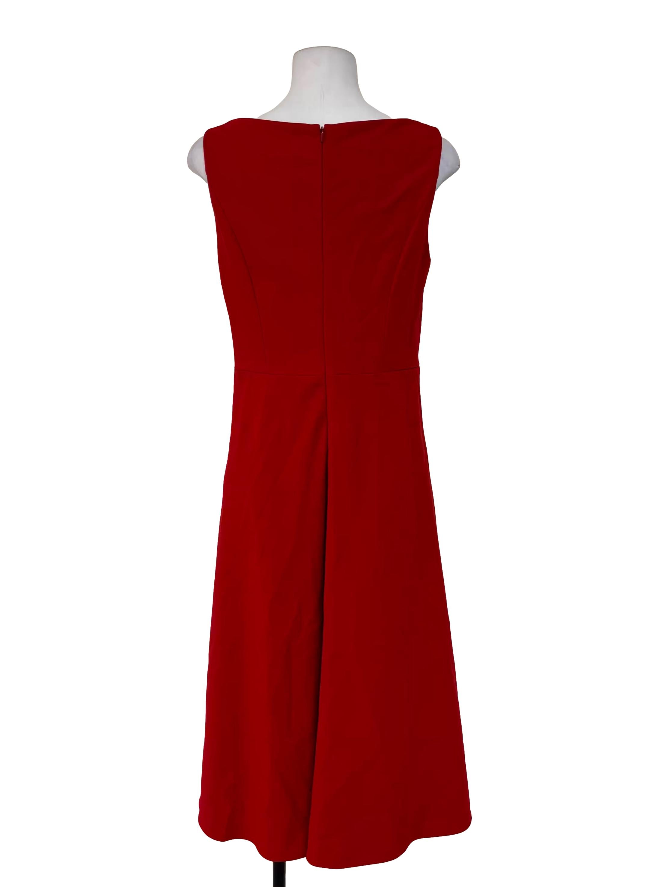 Candy Red Boat Neck Flare Dress