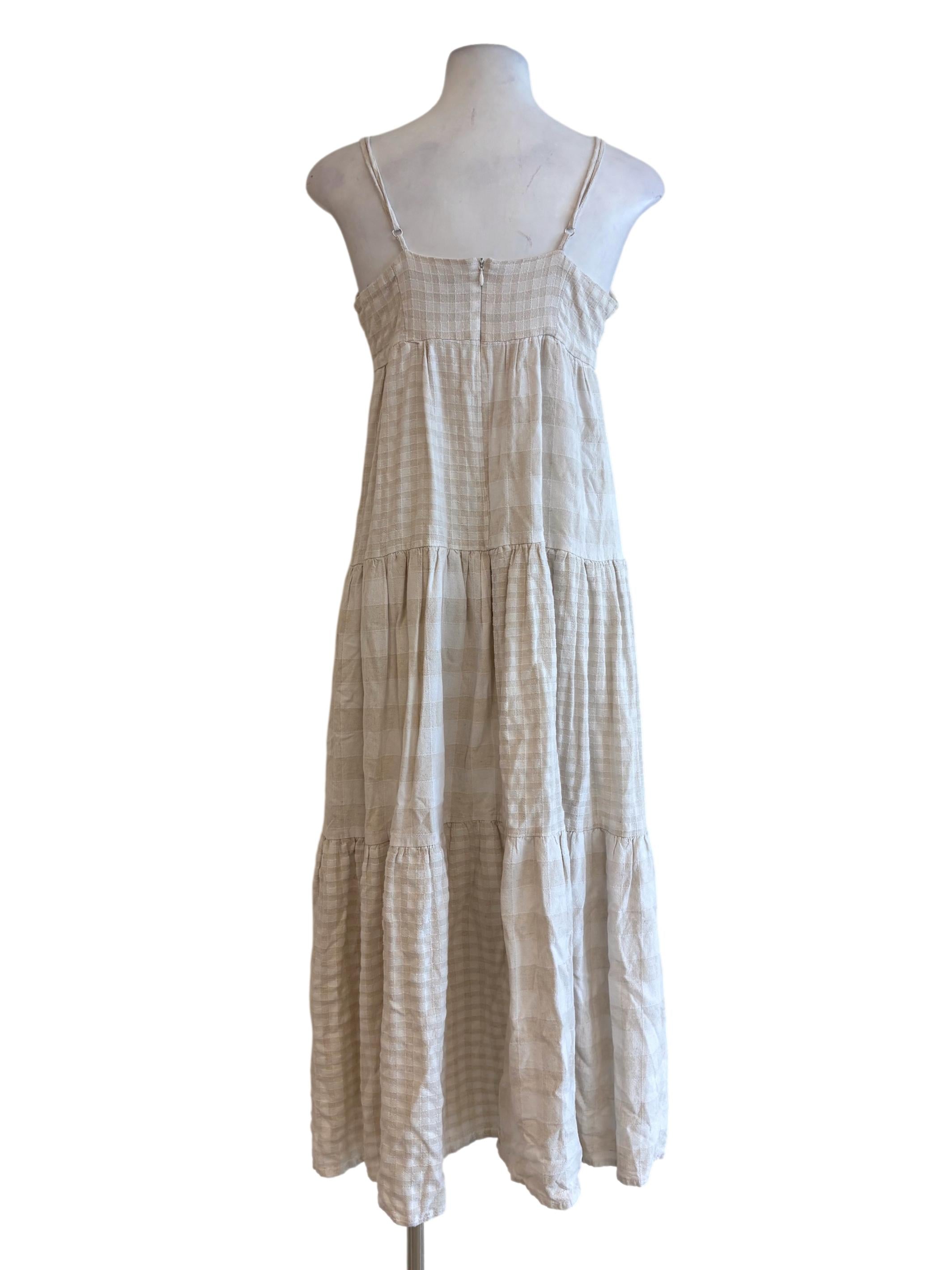 Sand White Checkered Linen Cami Dress
