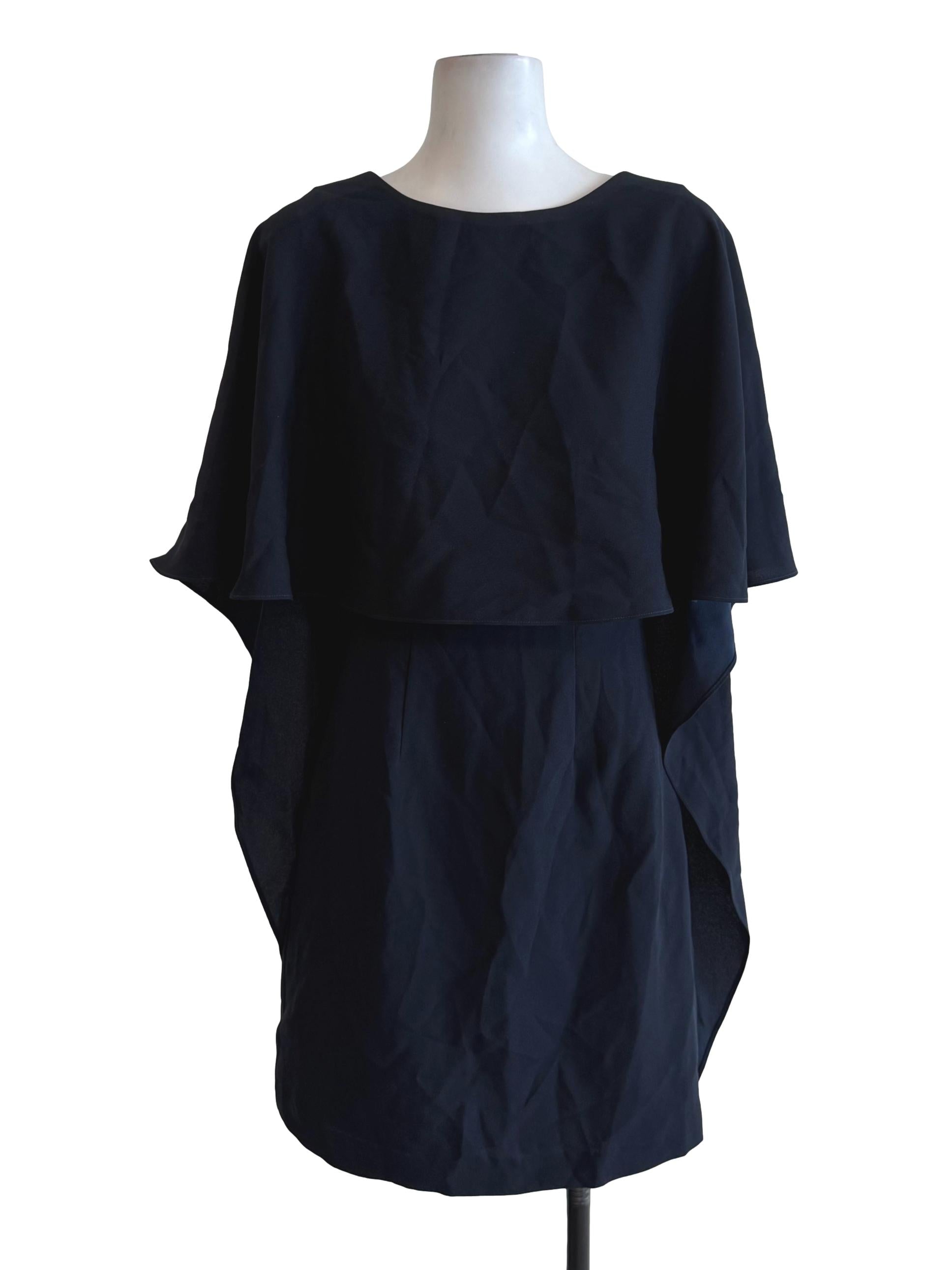 Deep Navy Cape Sleeves Dress