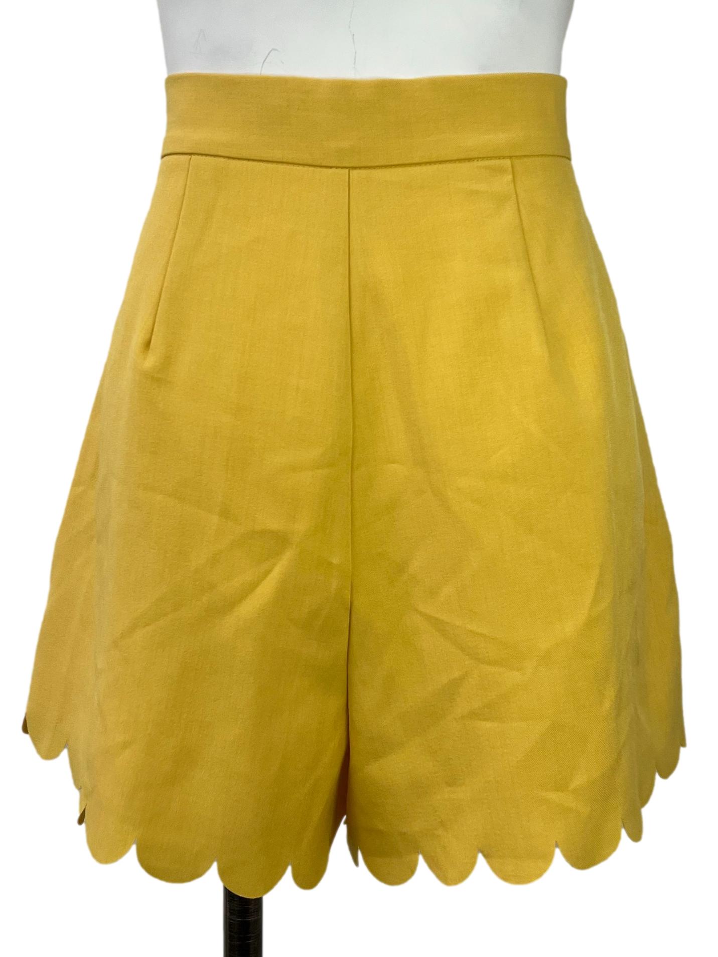 Yellow Scallop Trim Shorts