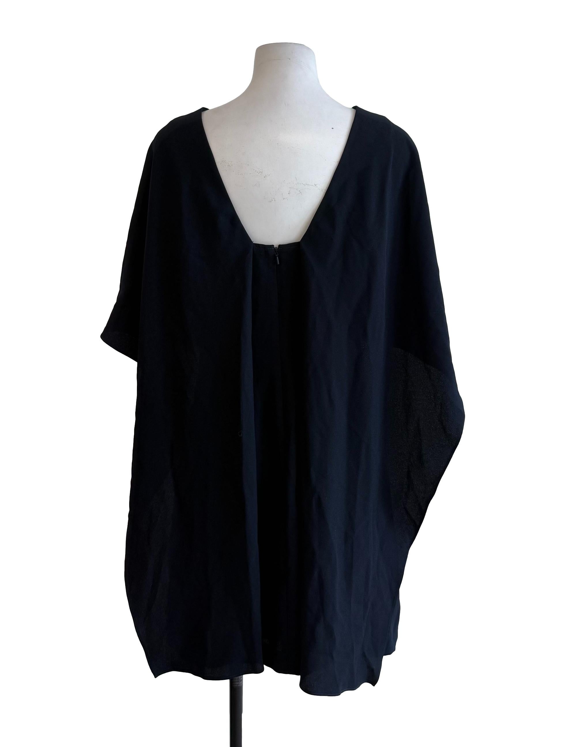 Deep Navy Cape Sleeves Dress