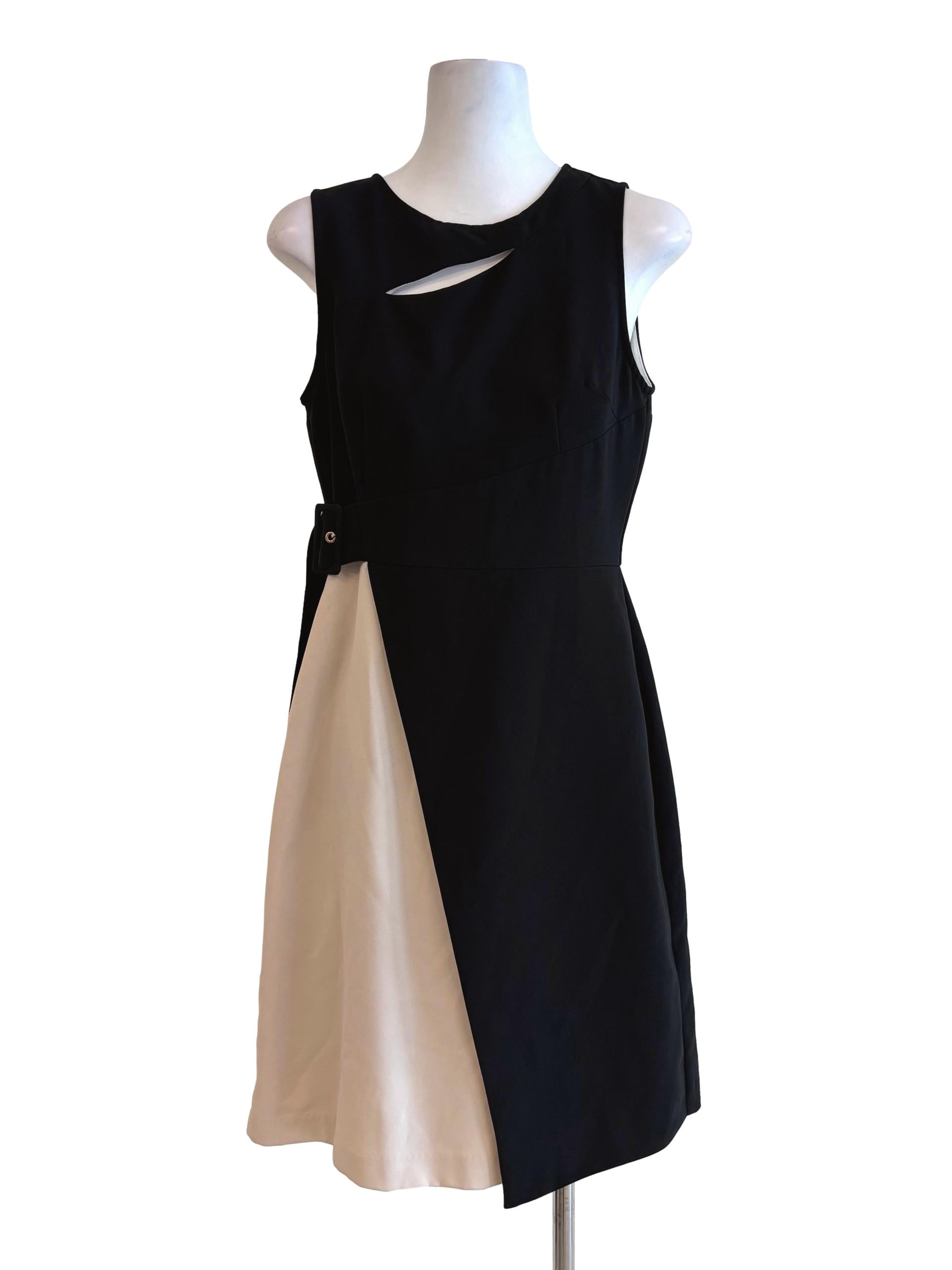 Rich Black Beige Side A-Line Dress