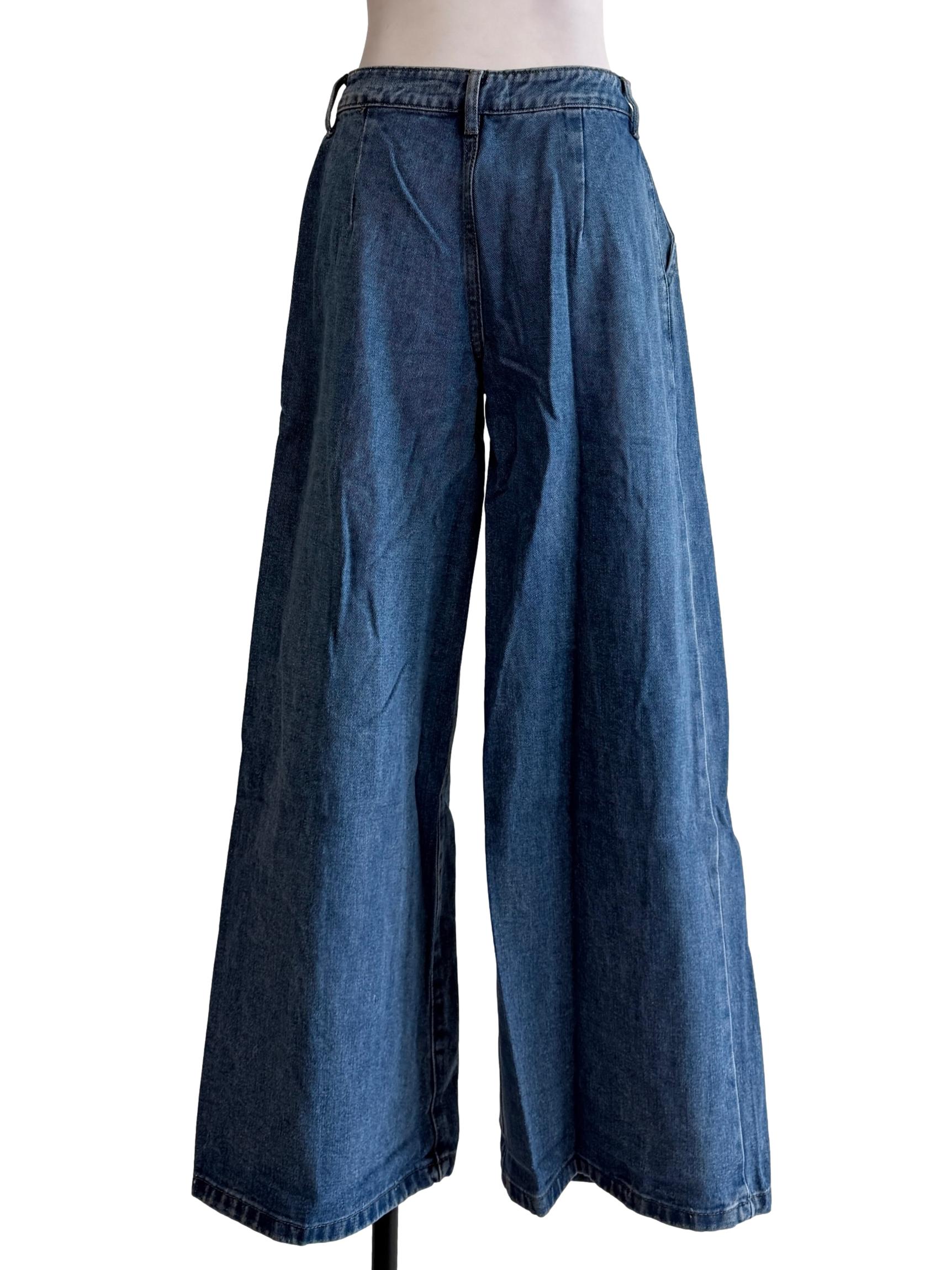 Blue Mateo Wide Leg Denim Jeans