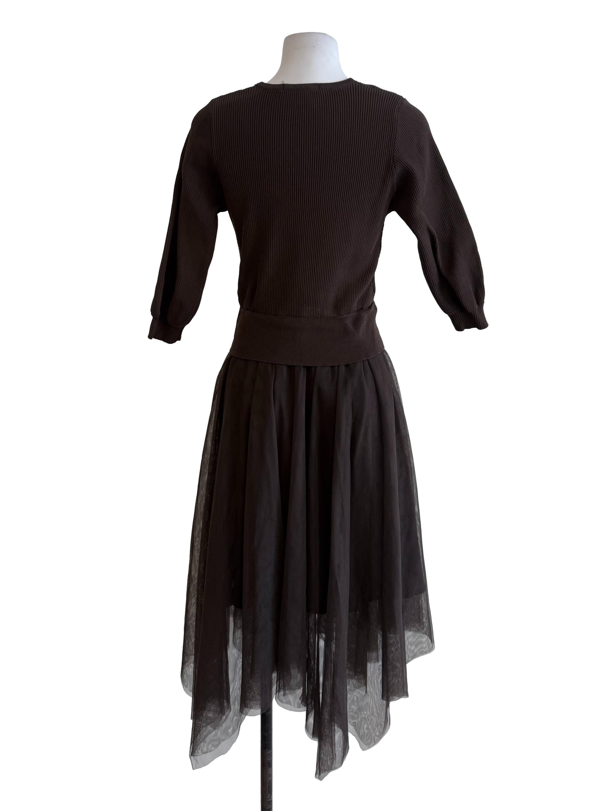 Wood V Neck Tulle Dress