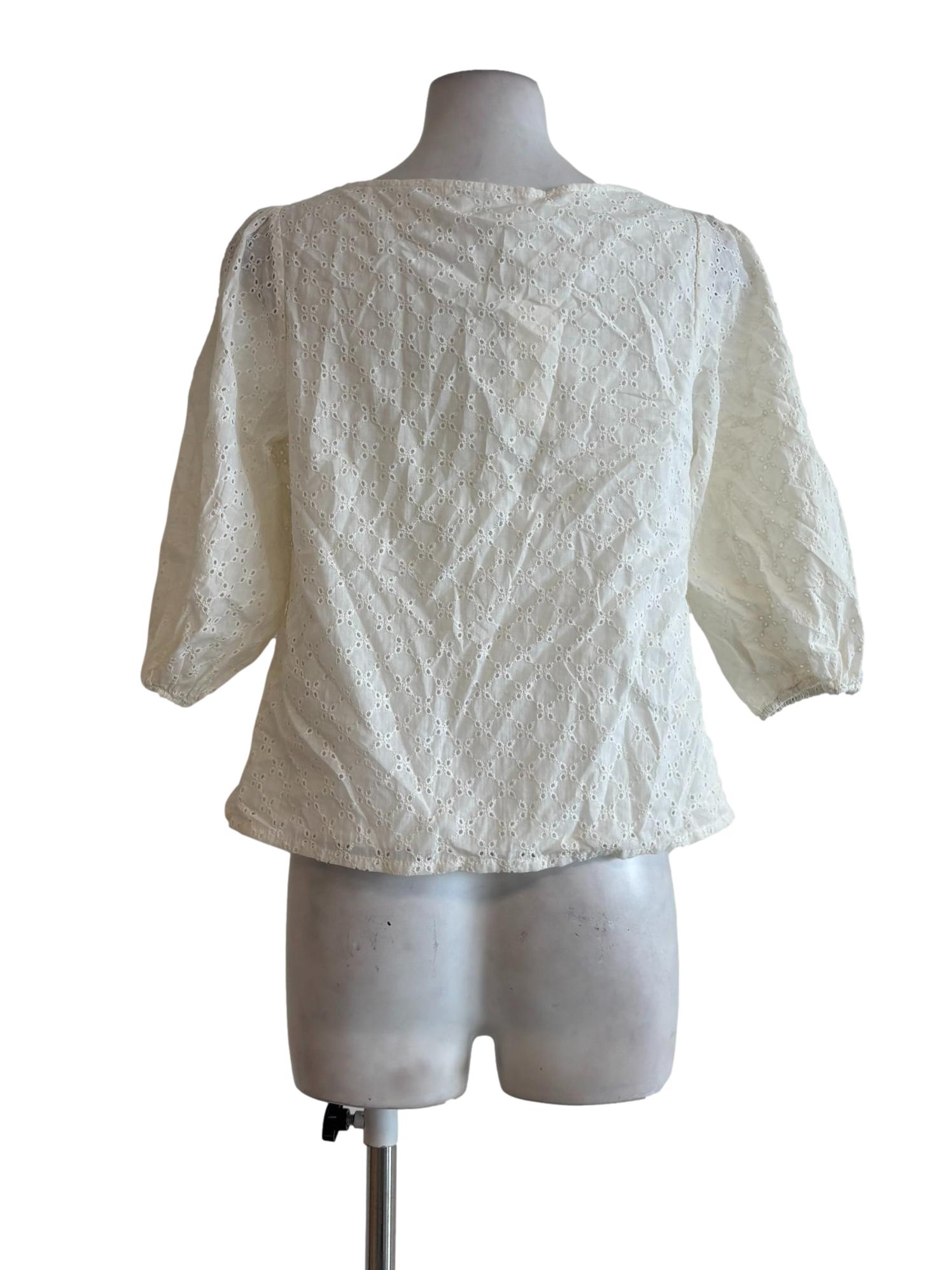 Ivory White Eyelet Button Blouse