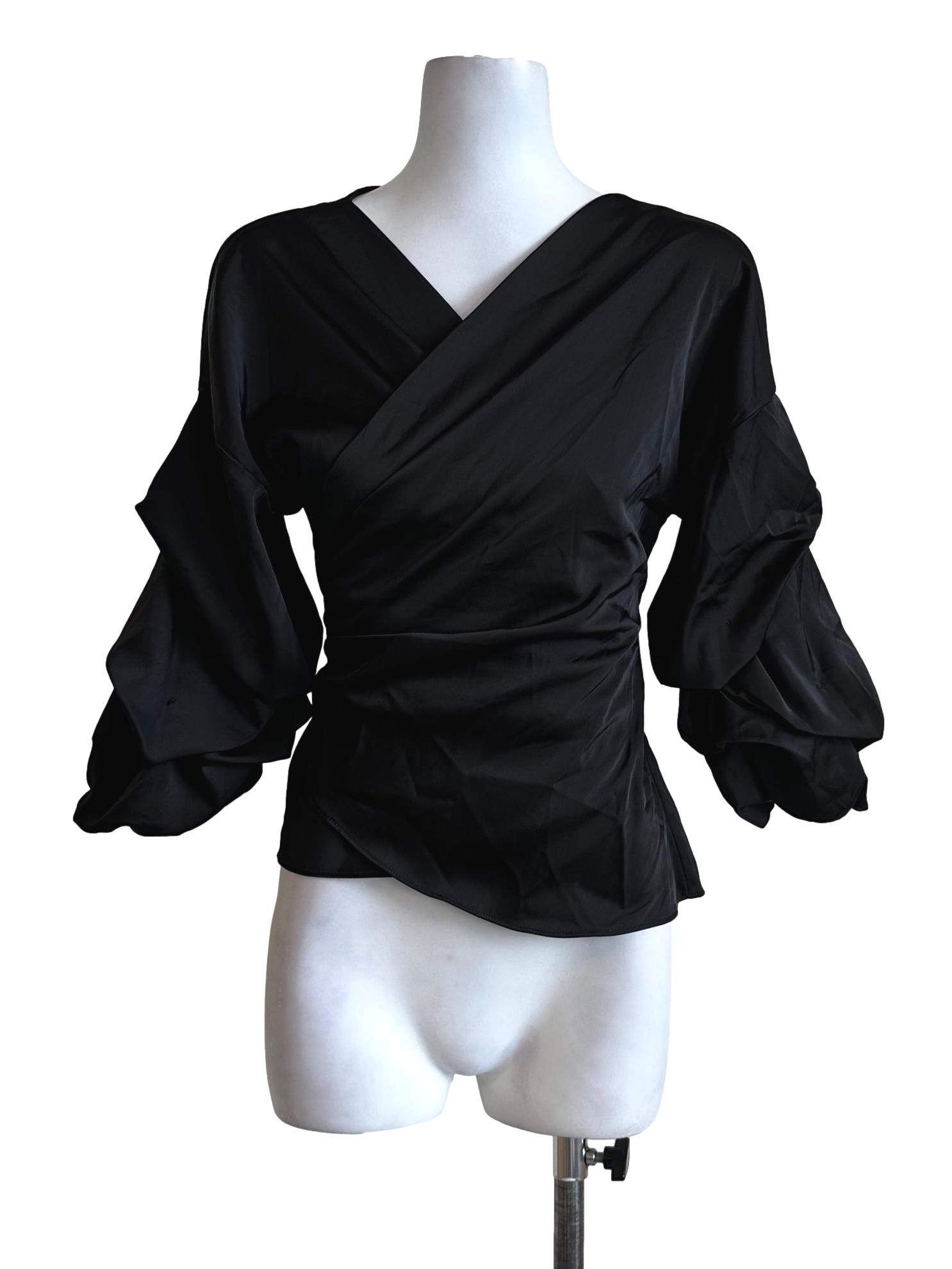 Black Plain Satin Wrap Top TCL