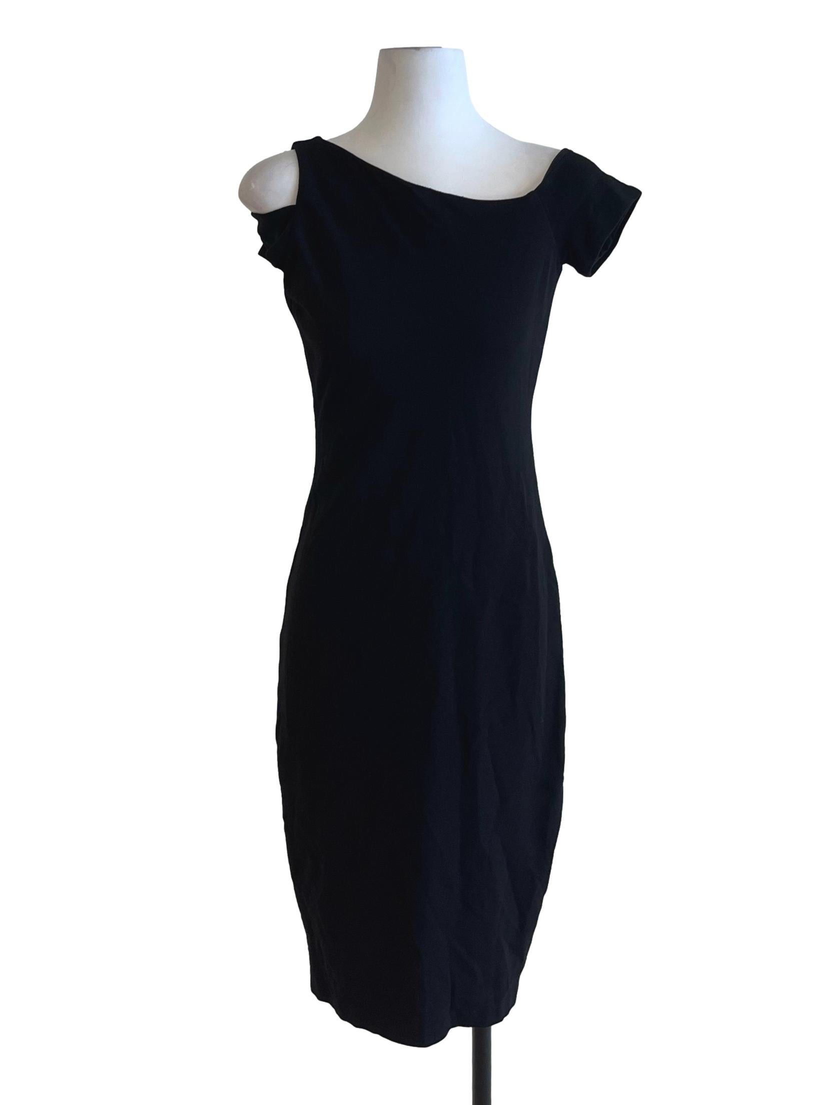 Black Asymmetrical Neckline Sheath Dress