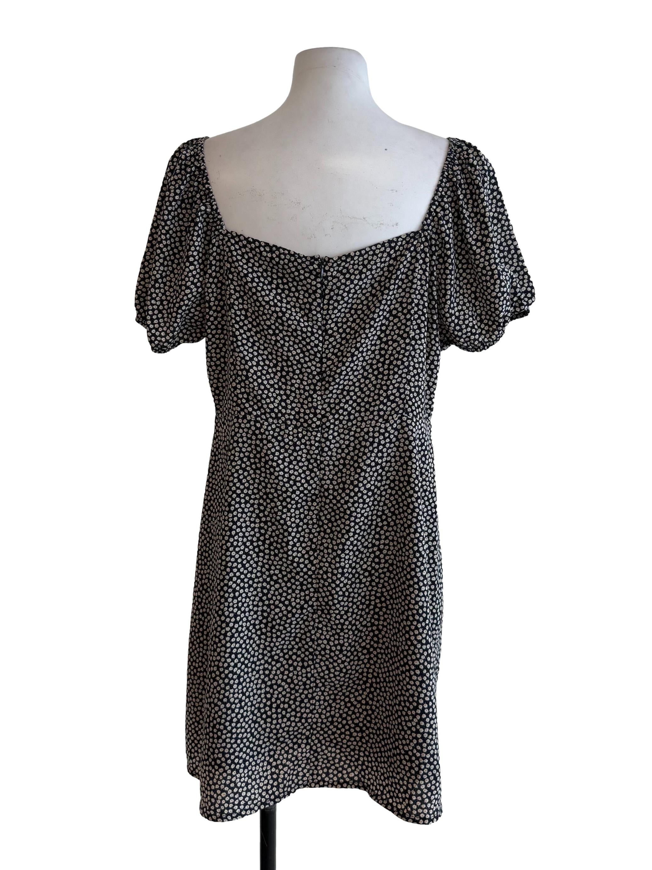 Deep Navy Floral Square Neck Dress