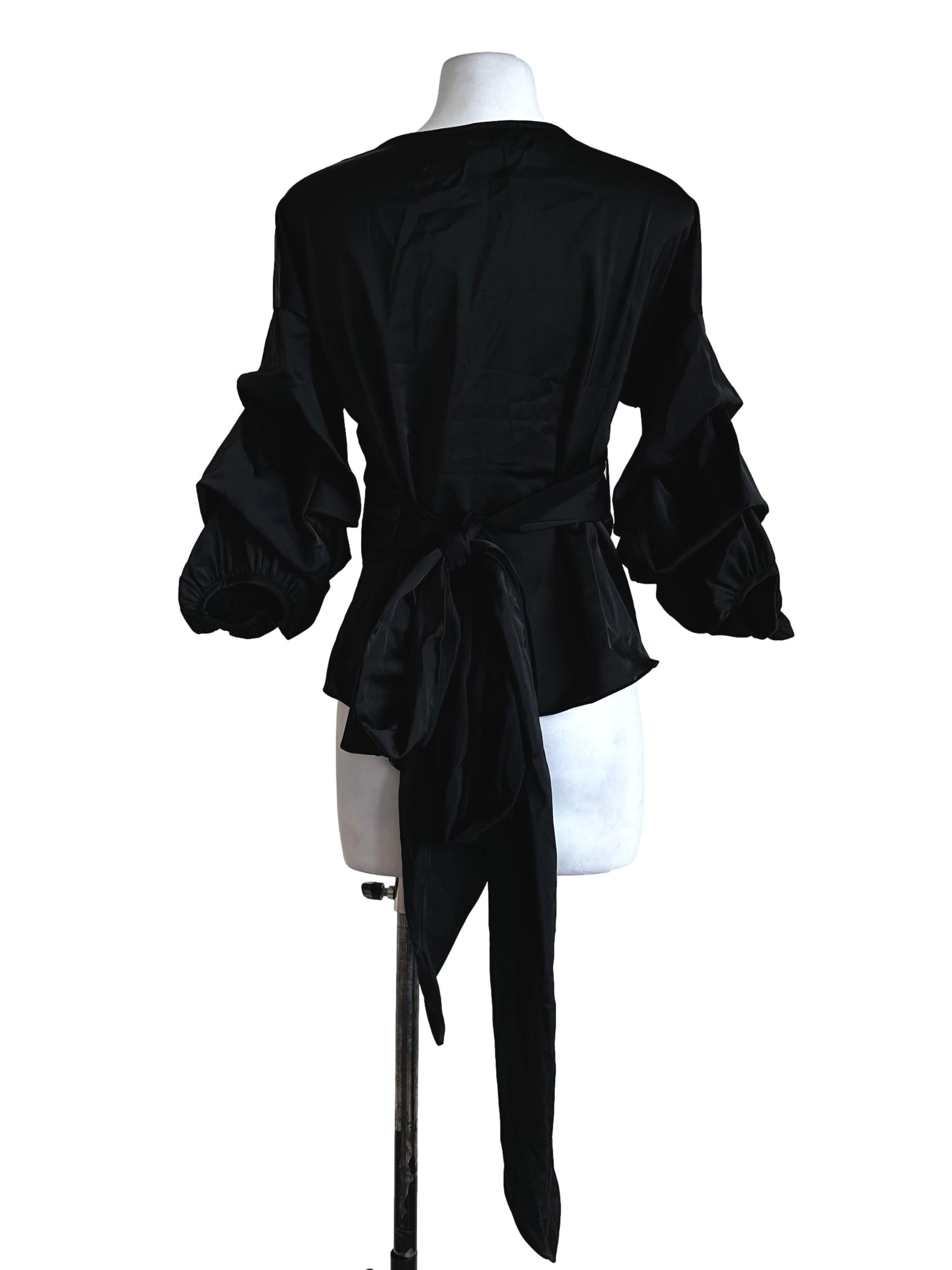 Black Plain Satin Wrap Top TCL
