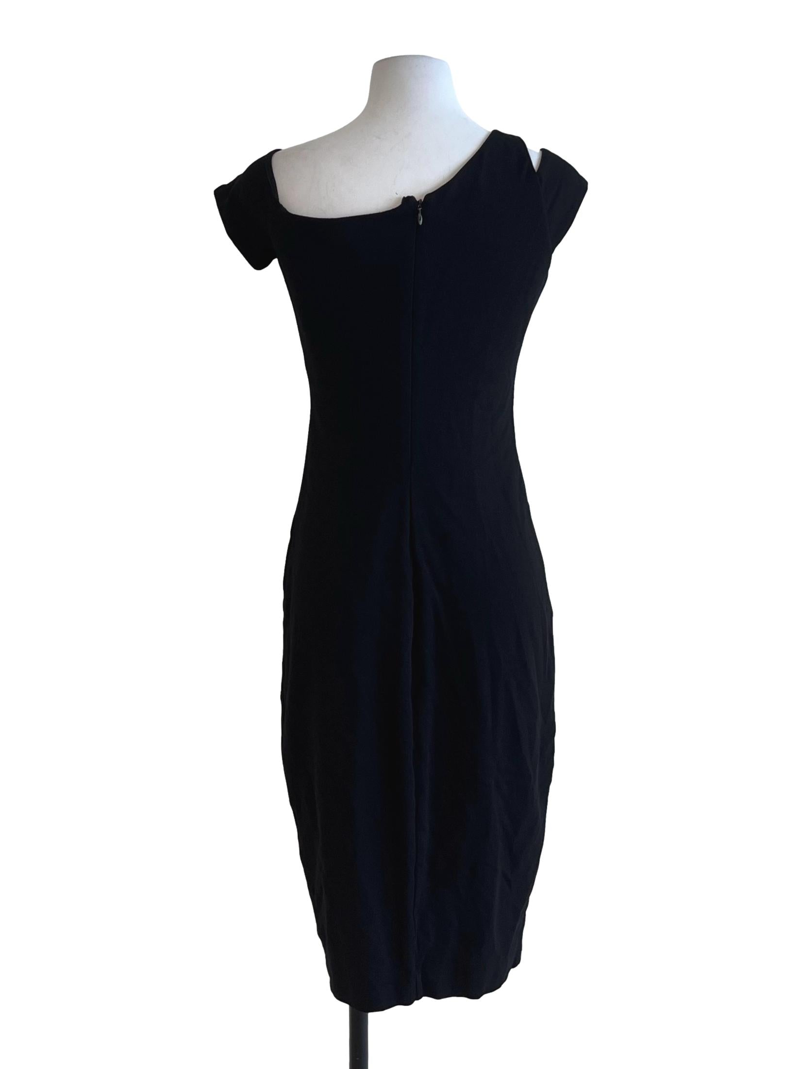 Black Asymmetrical Neckline Sheath Dress