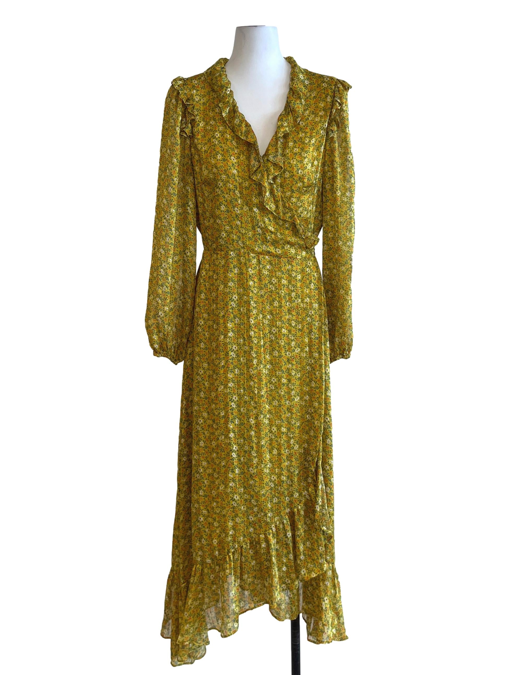 Butter Yellow Floral Wrap Dress