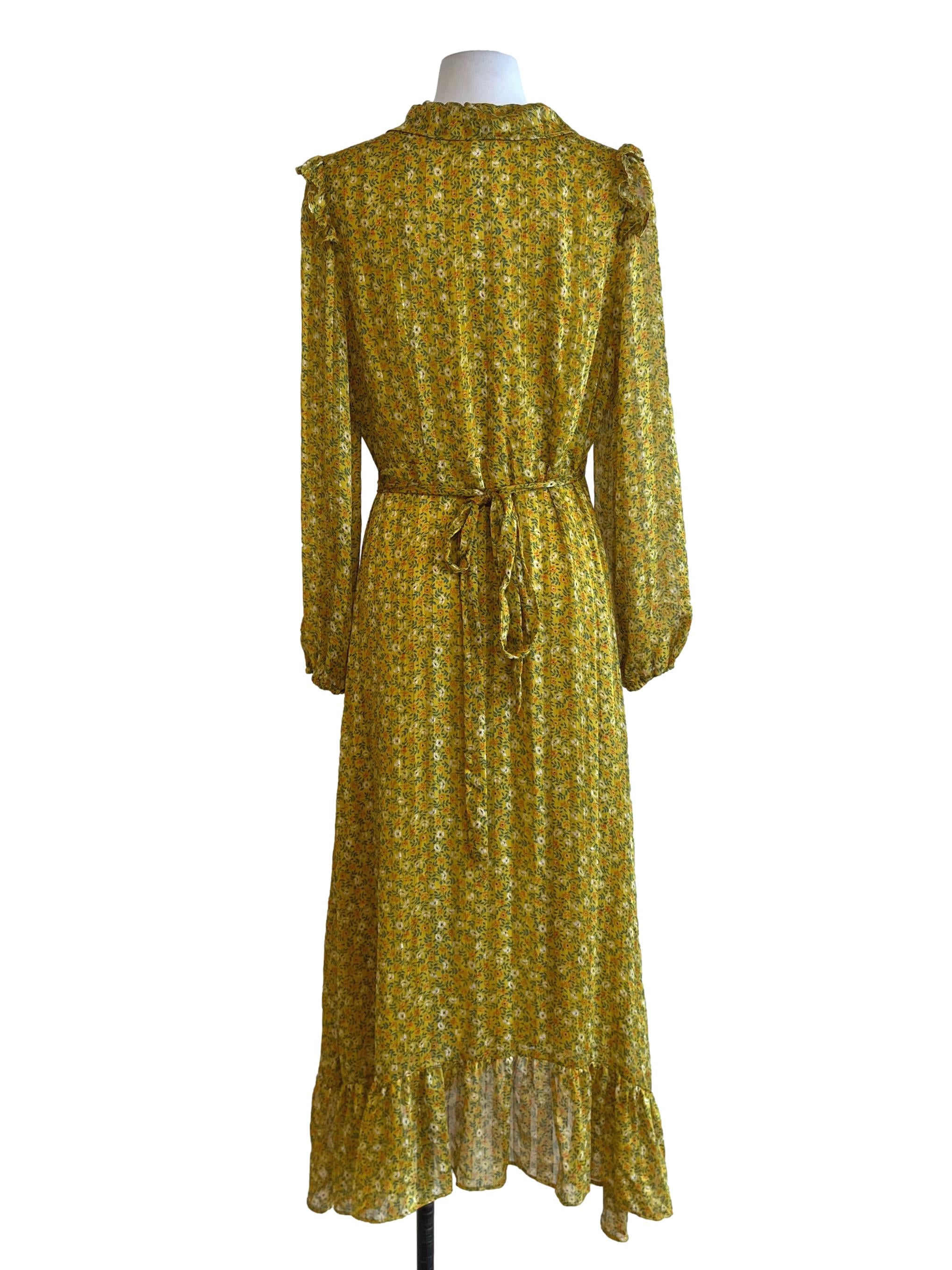Butter Yellow Floral Wrap Dress