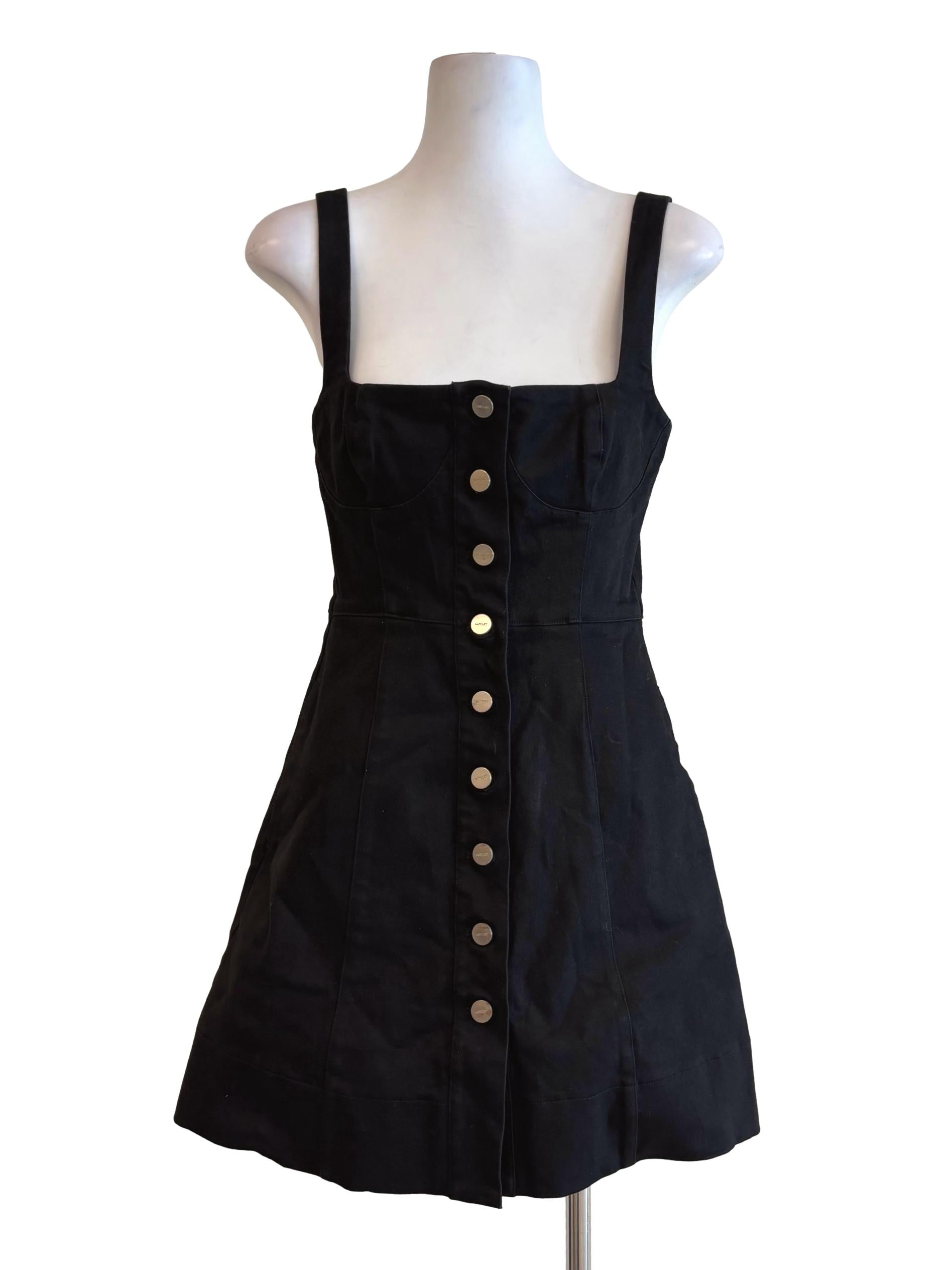 Jet Black Buttoned Cotton Denim Dress