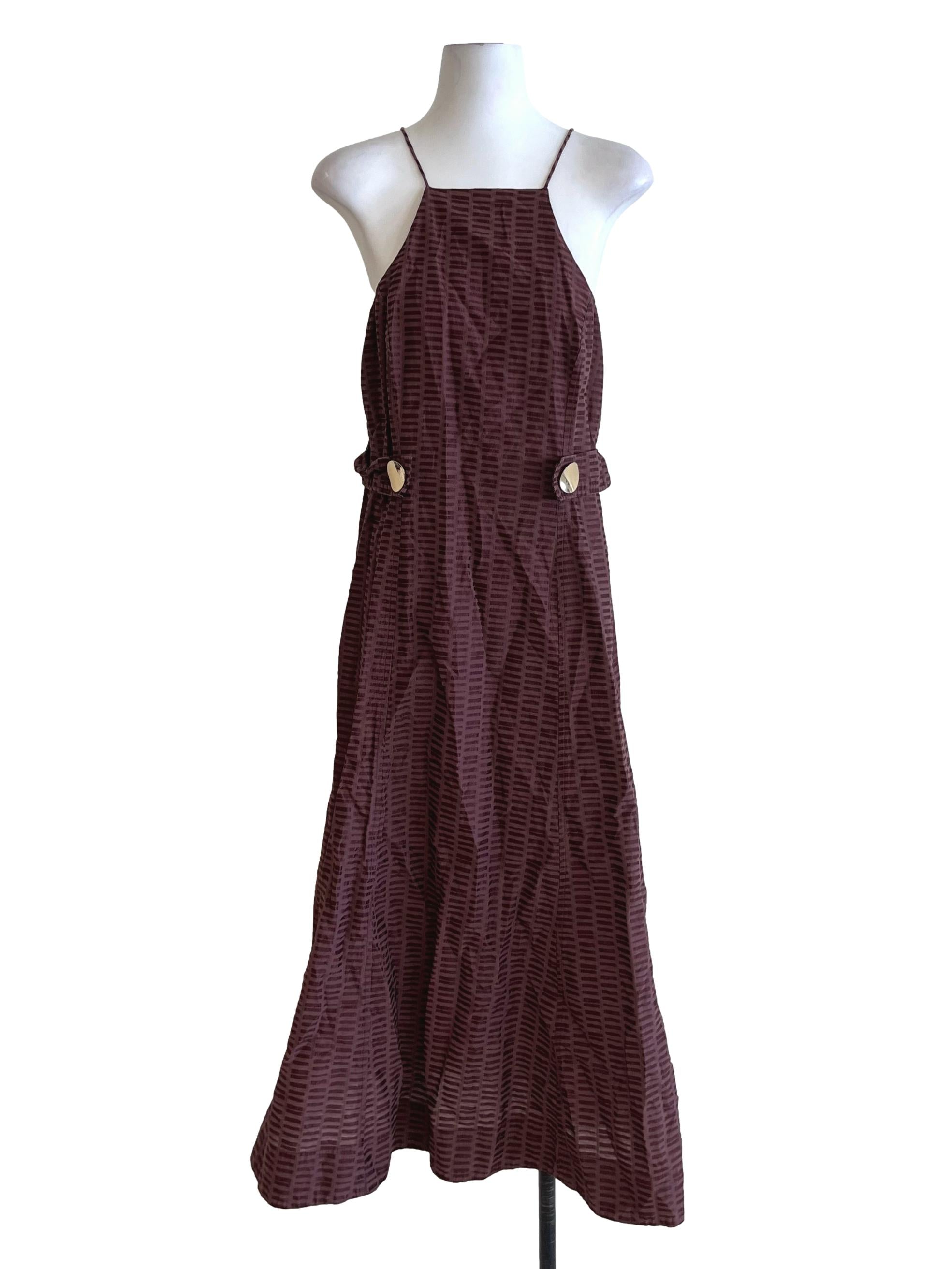 Pecan Brown Spaghetti Strap A-Line Dress