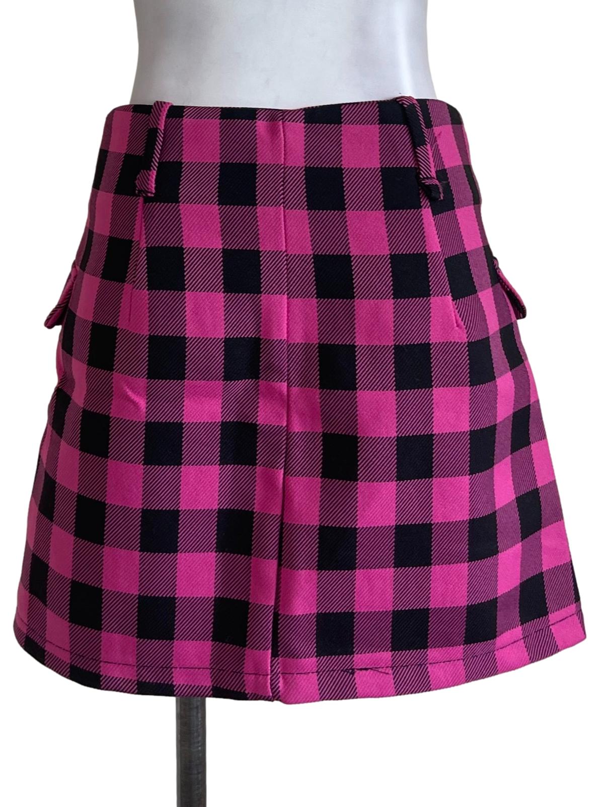 Black Pink Half Zip Plaid Mini Skirt
