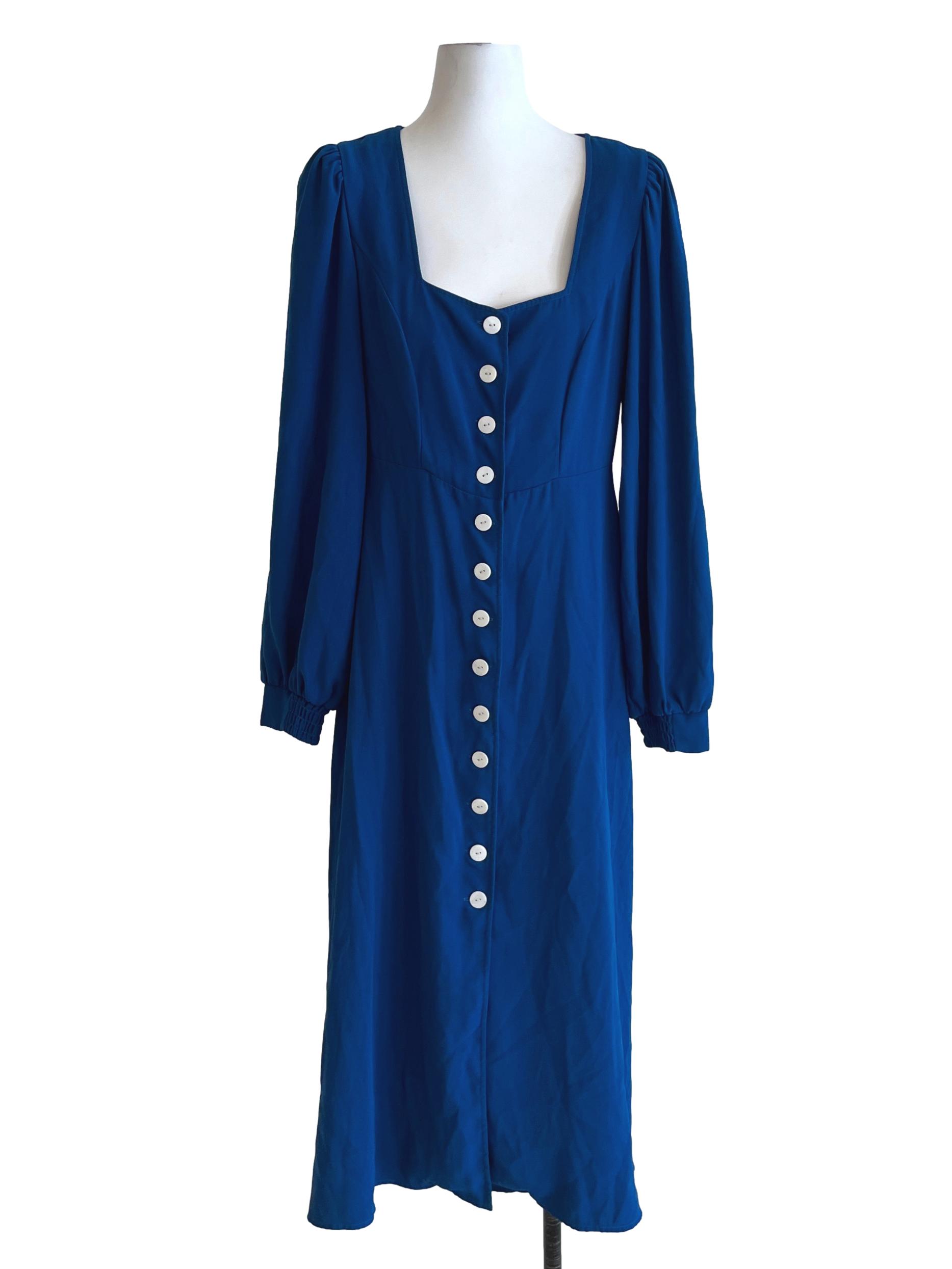 Lapis Blue Square Neckline Empire Dress