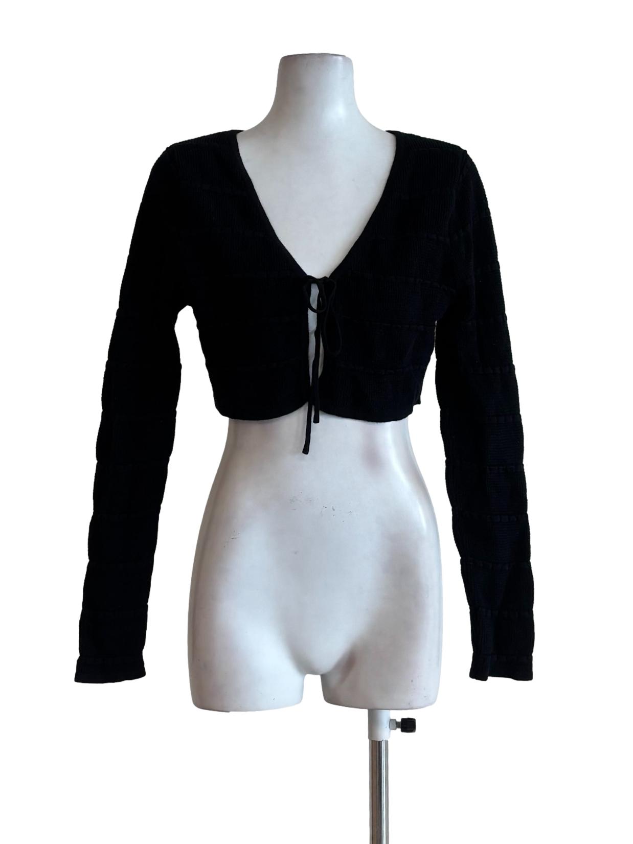 Black Front Tie Knit Cardigan