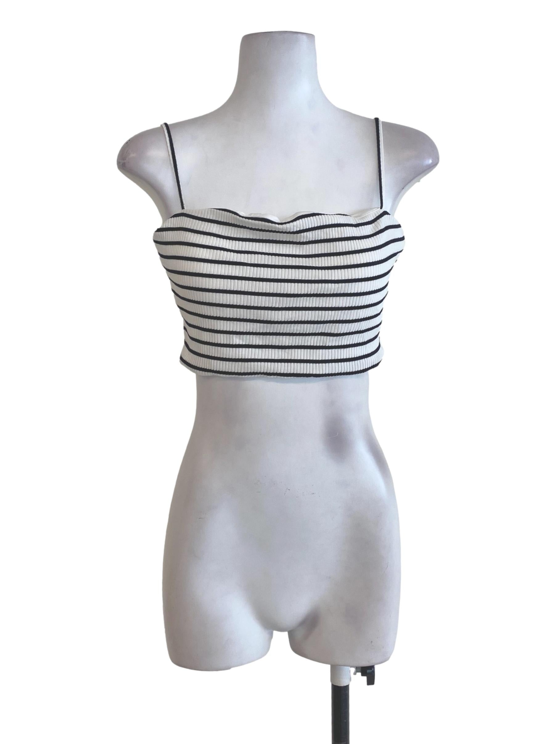 White Striped Crop Top