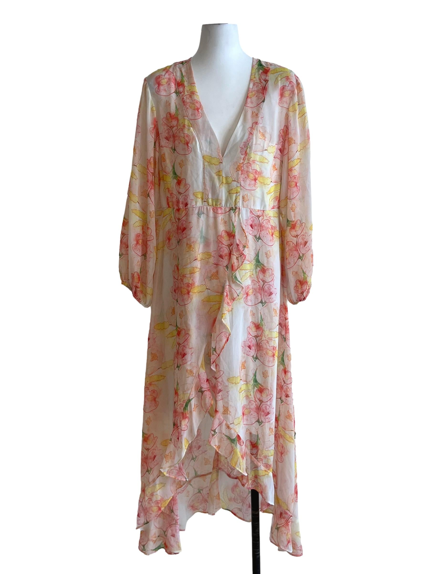 Cream White Floral Empire Dress