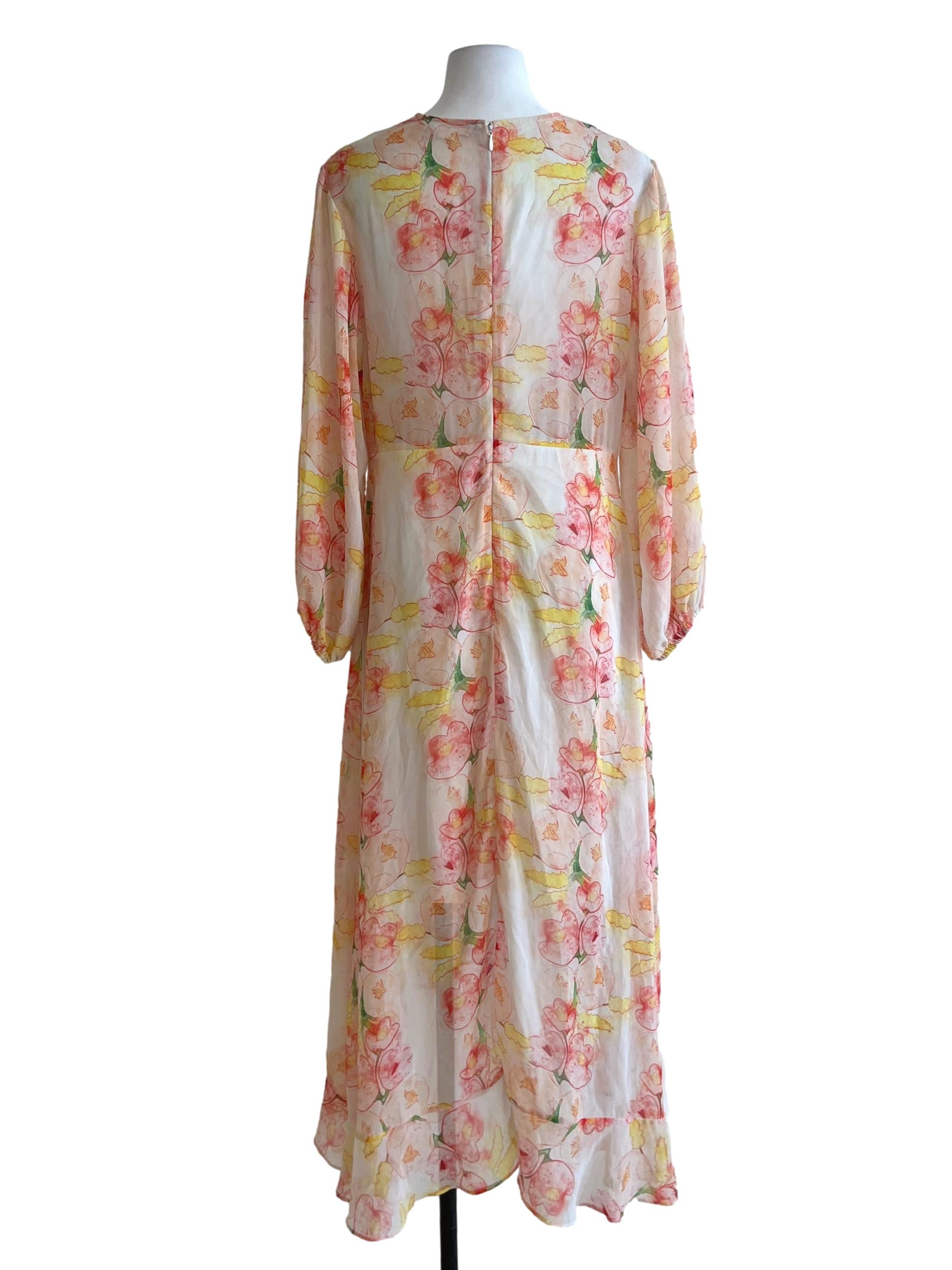 Cream White Floral Empire Dress