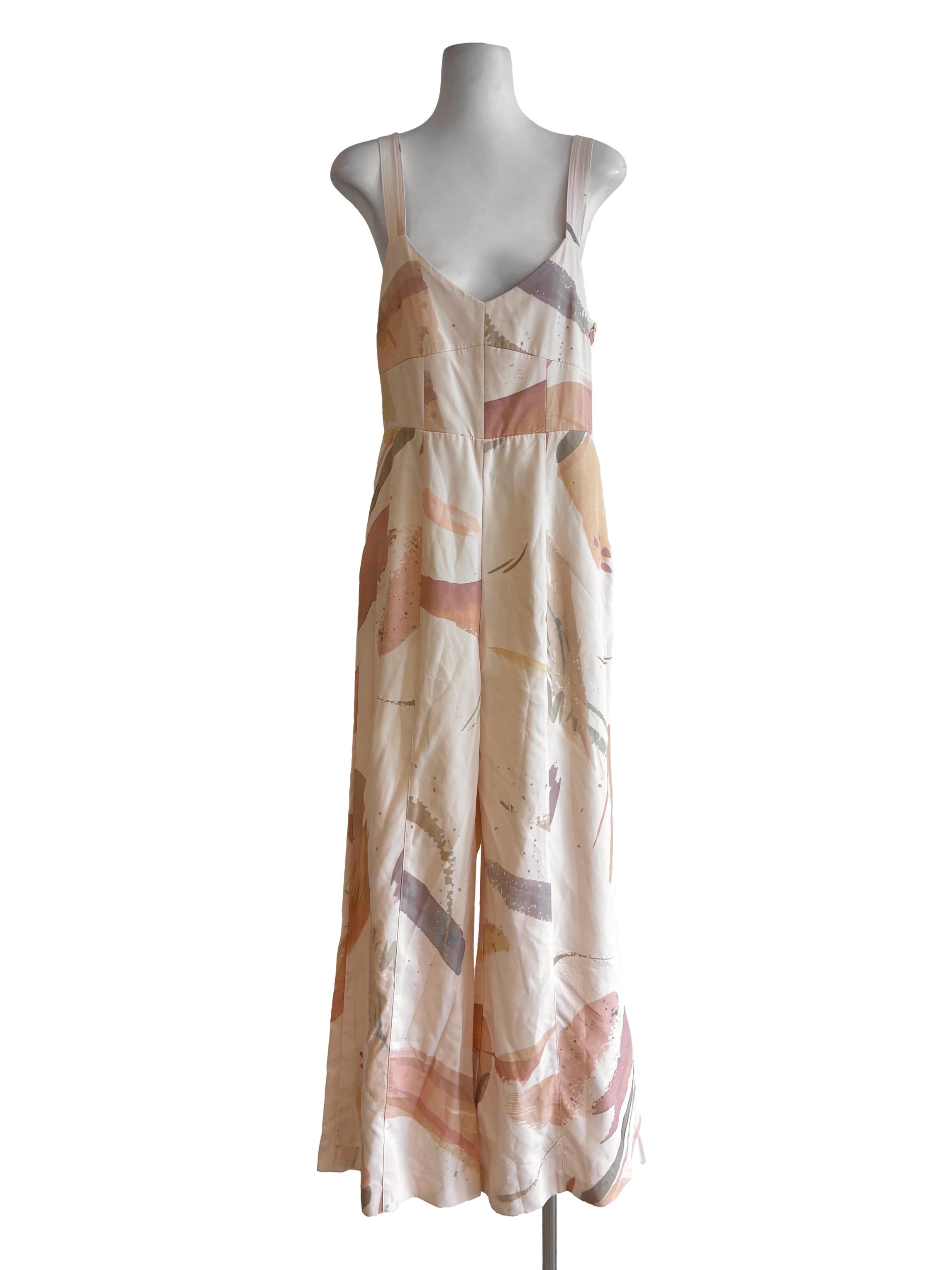 Peach Patterned Sleeveless Jumpsuit