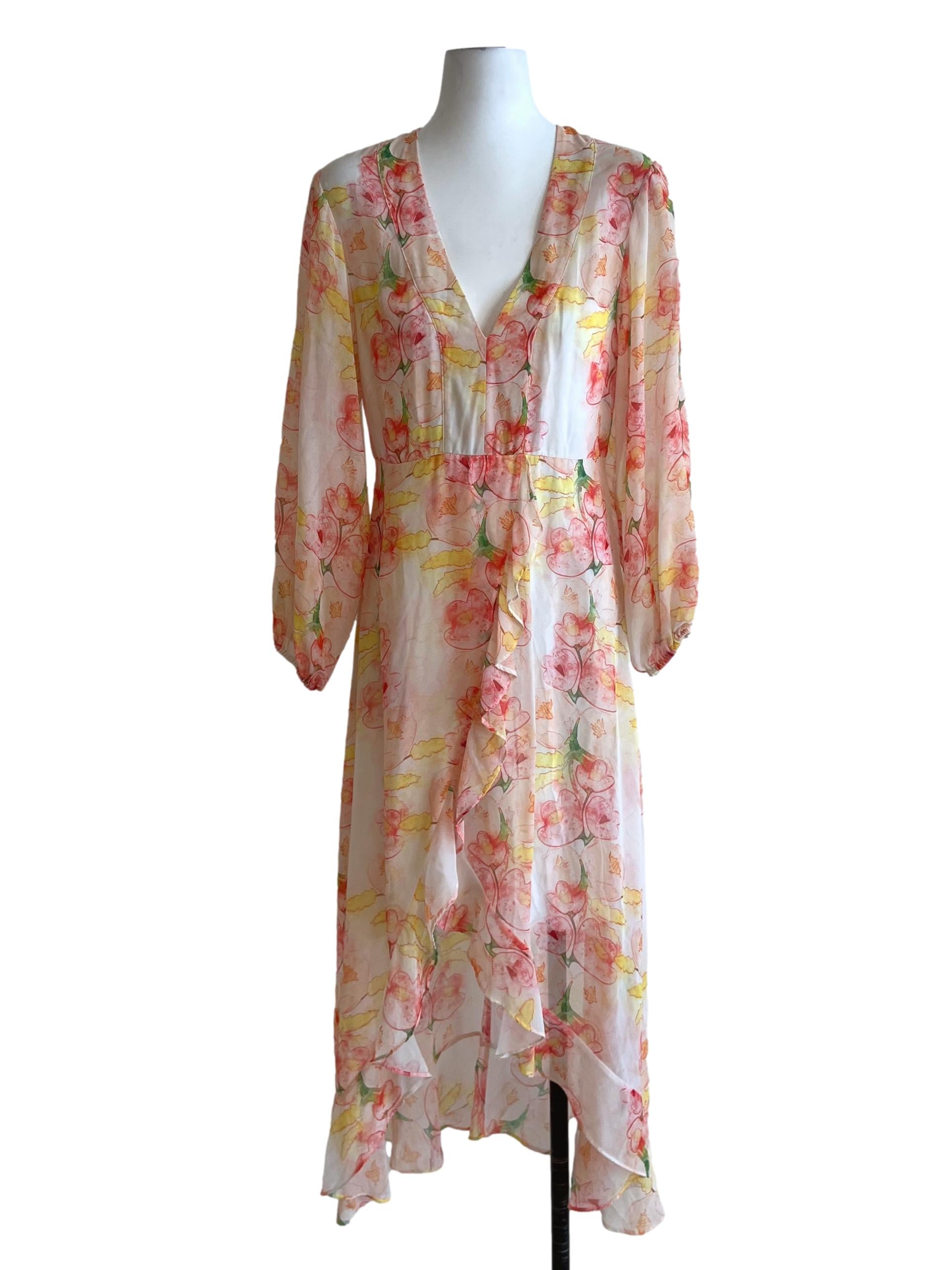 Cream White Floral Empire Dress