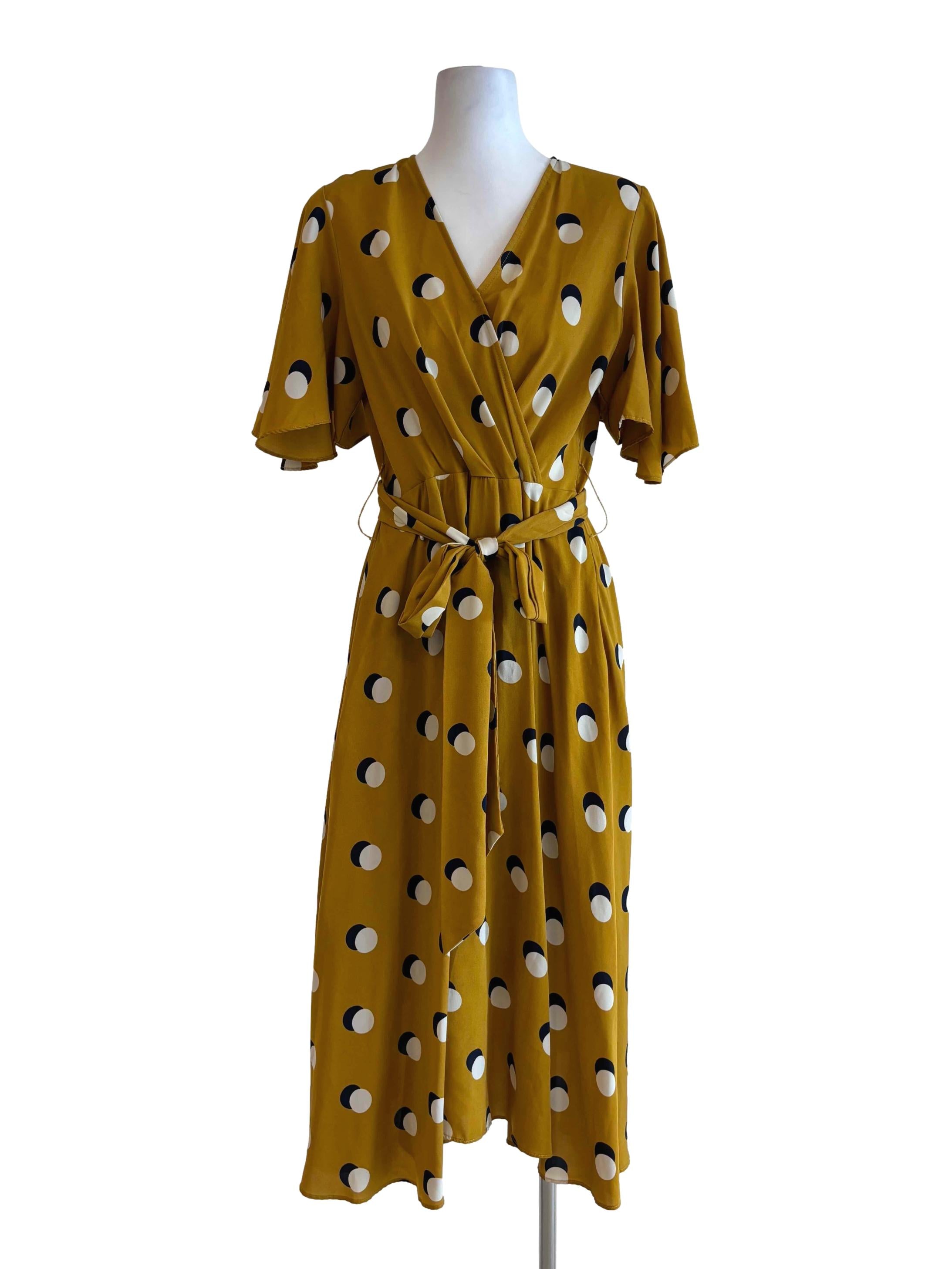 Dijon Polka Dot Surplice Dress
