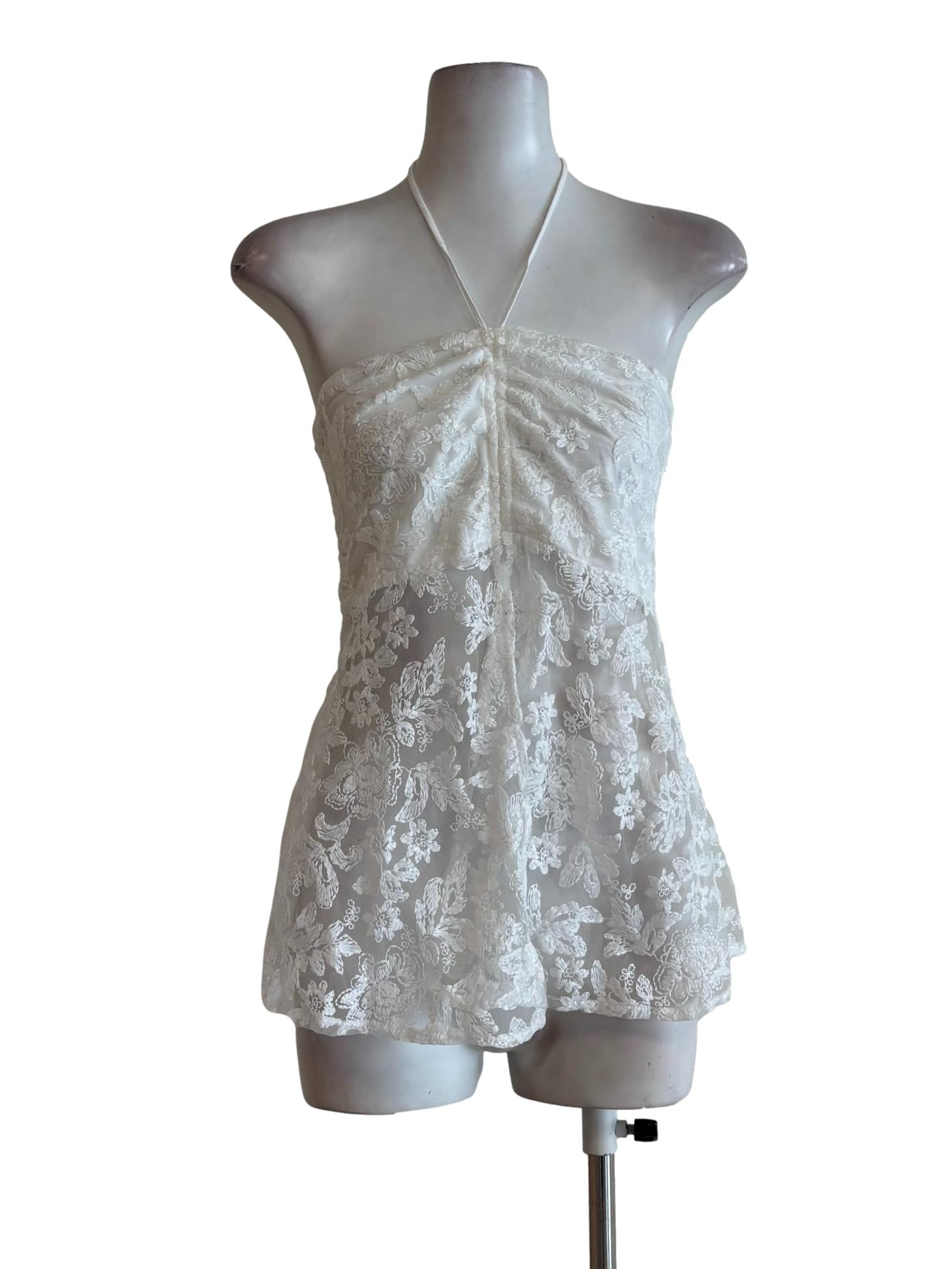 White Lace Sheer Sleeveless Top