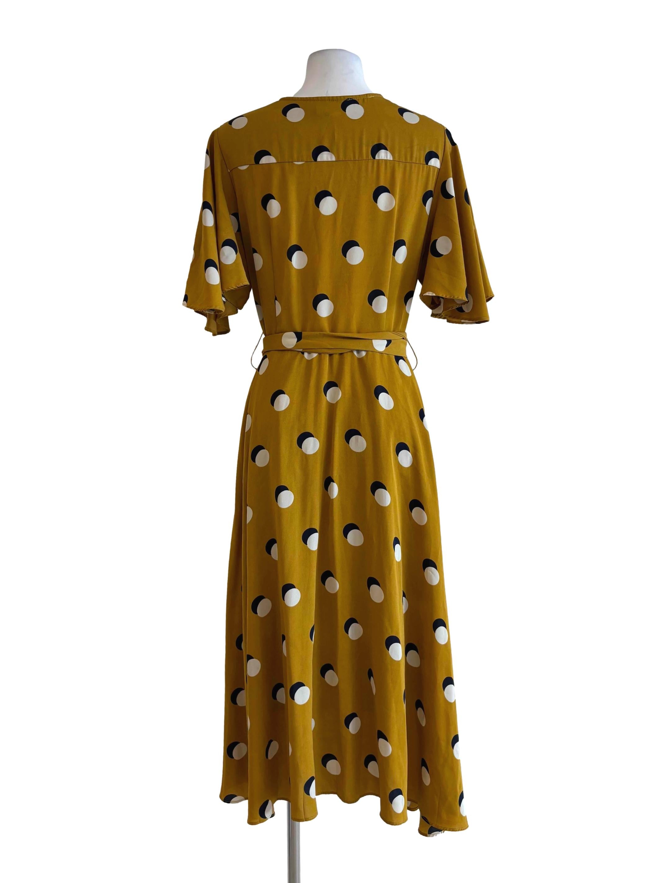 Dijon Polka Dot Surplice Dress