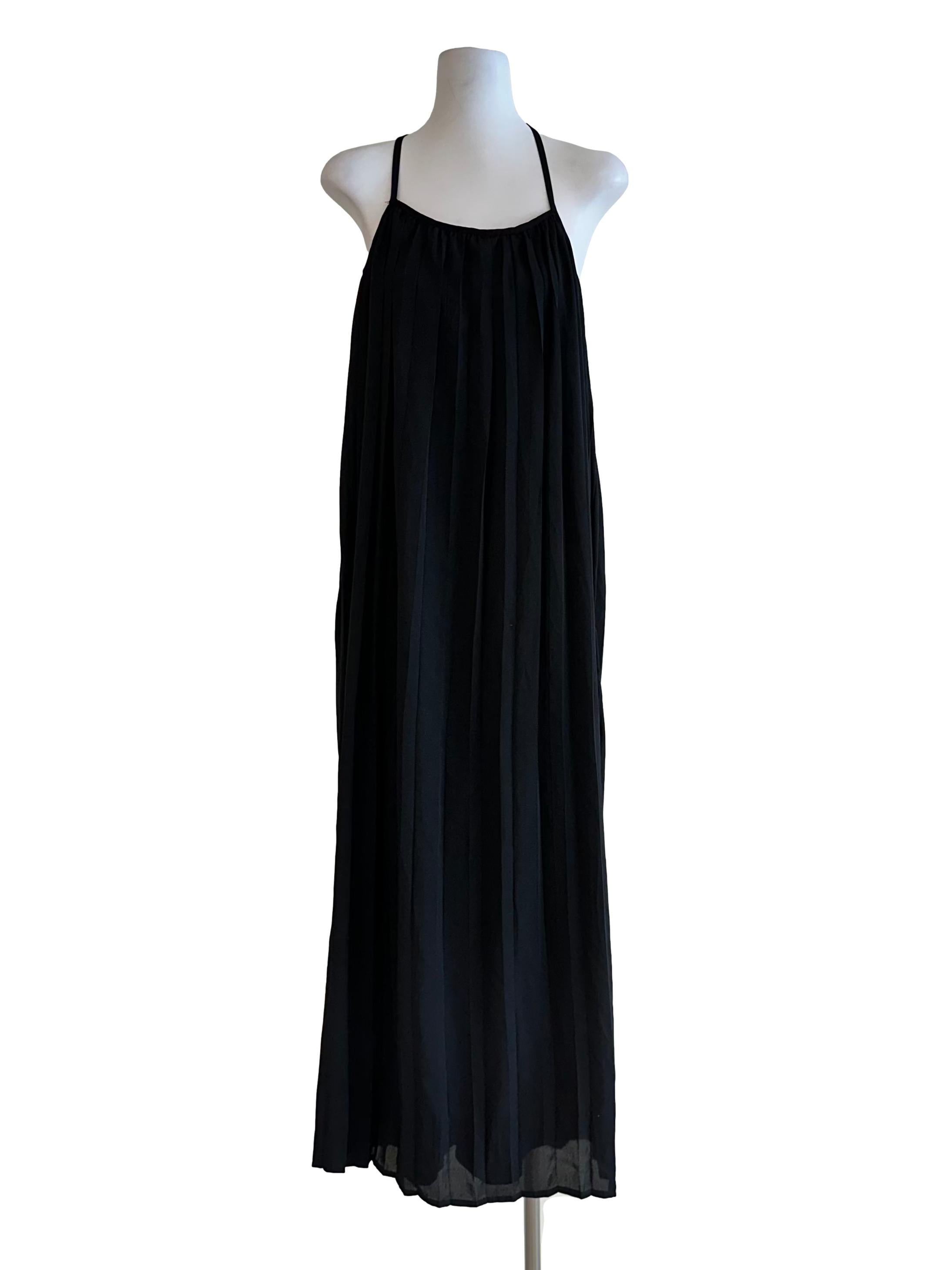 Raven Black Pleated Halter Dress YHF
