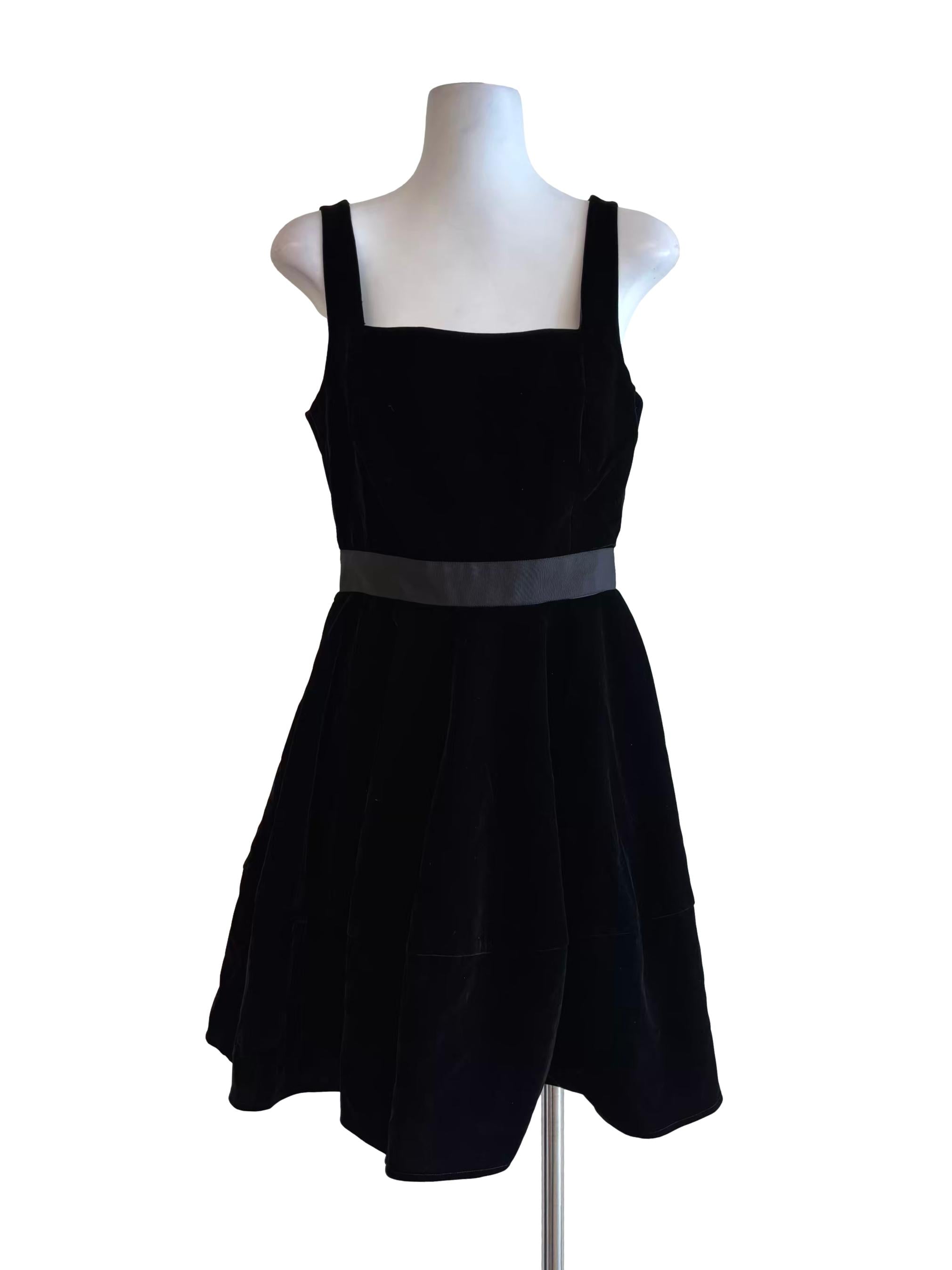 Rich Black Velvet Square Neck Flare Dress