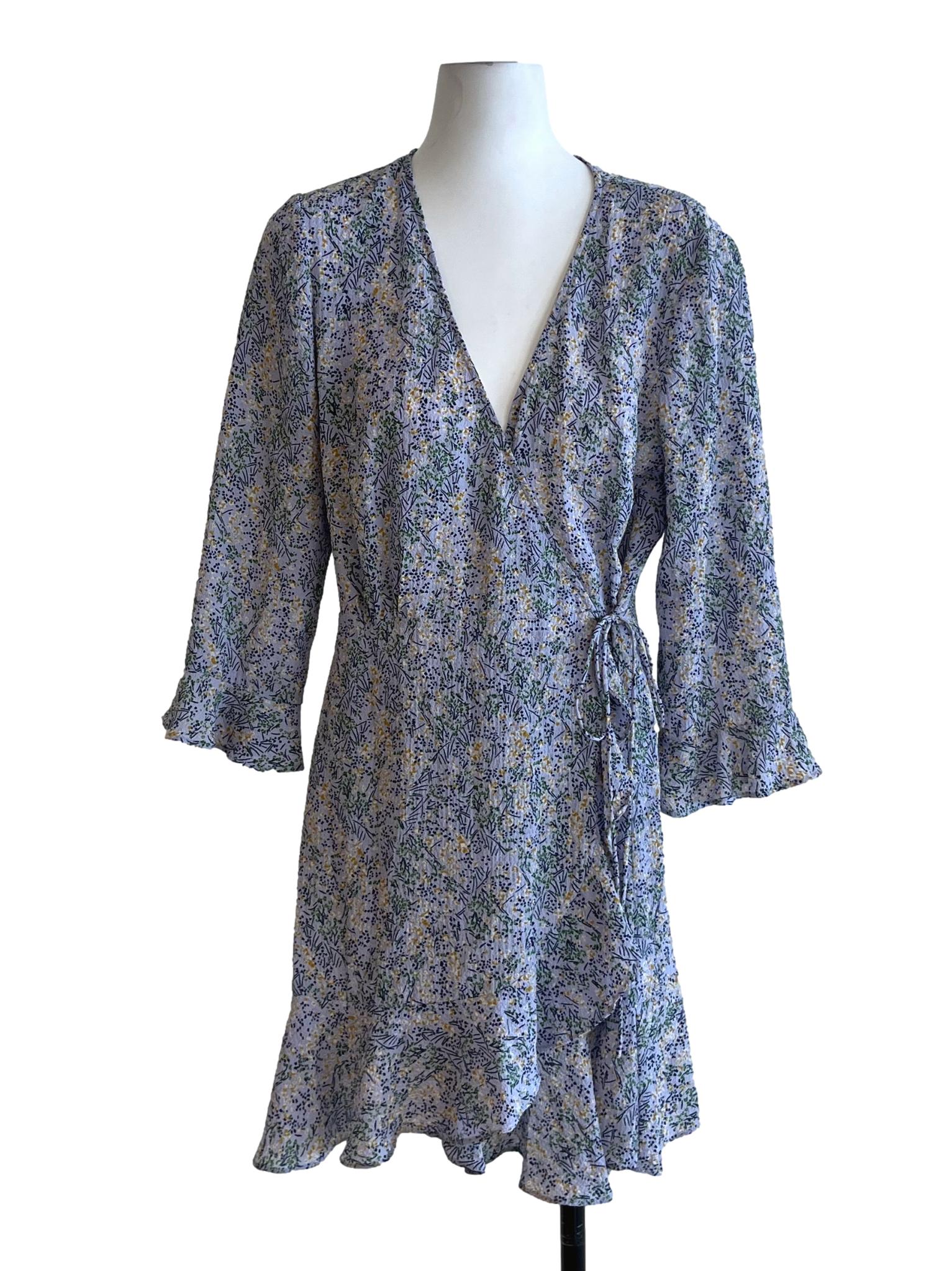 Lilac Purple Abstract Wrap Dress