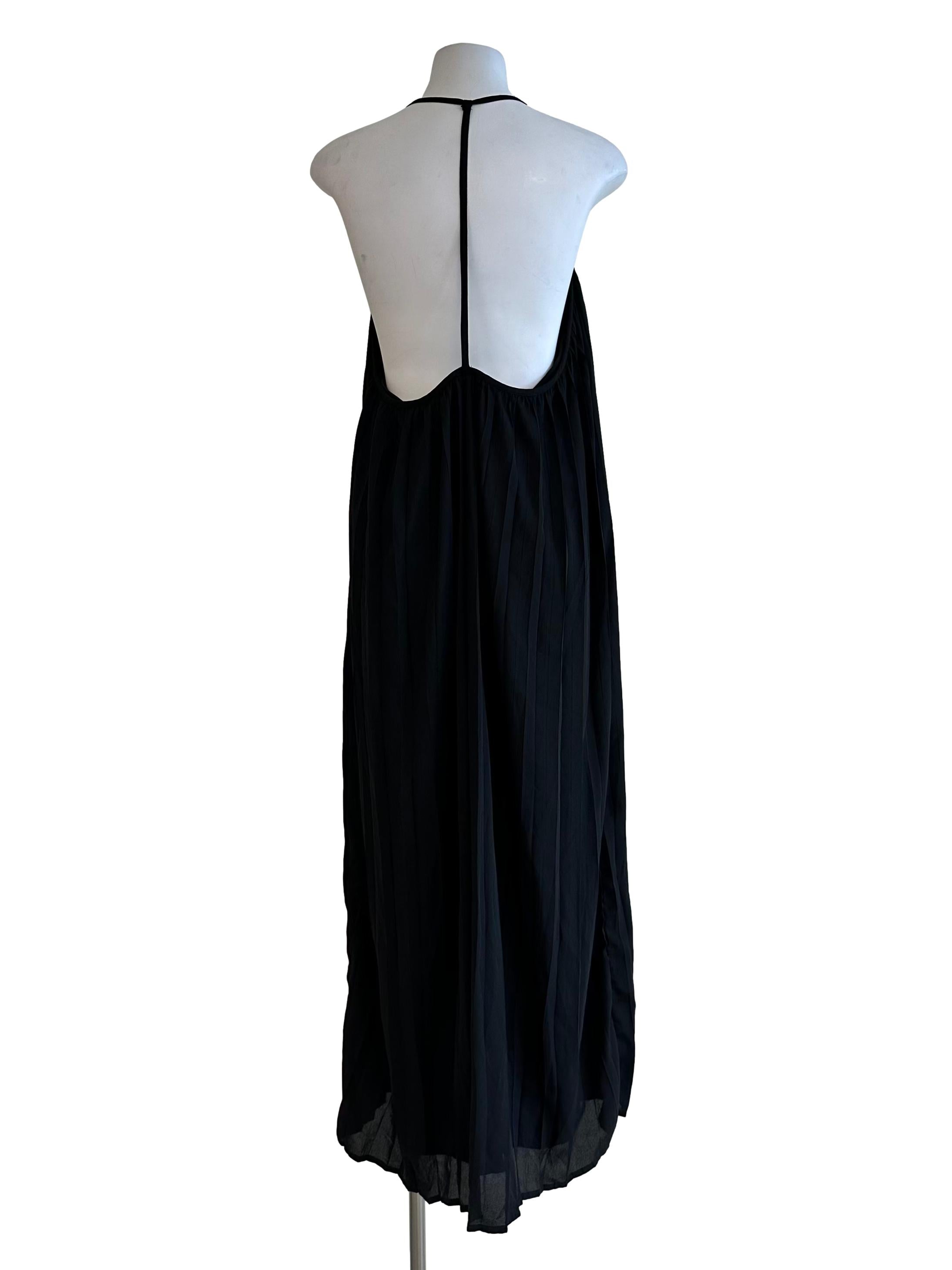 Raven Black Pleated Halter Dress YHF