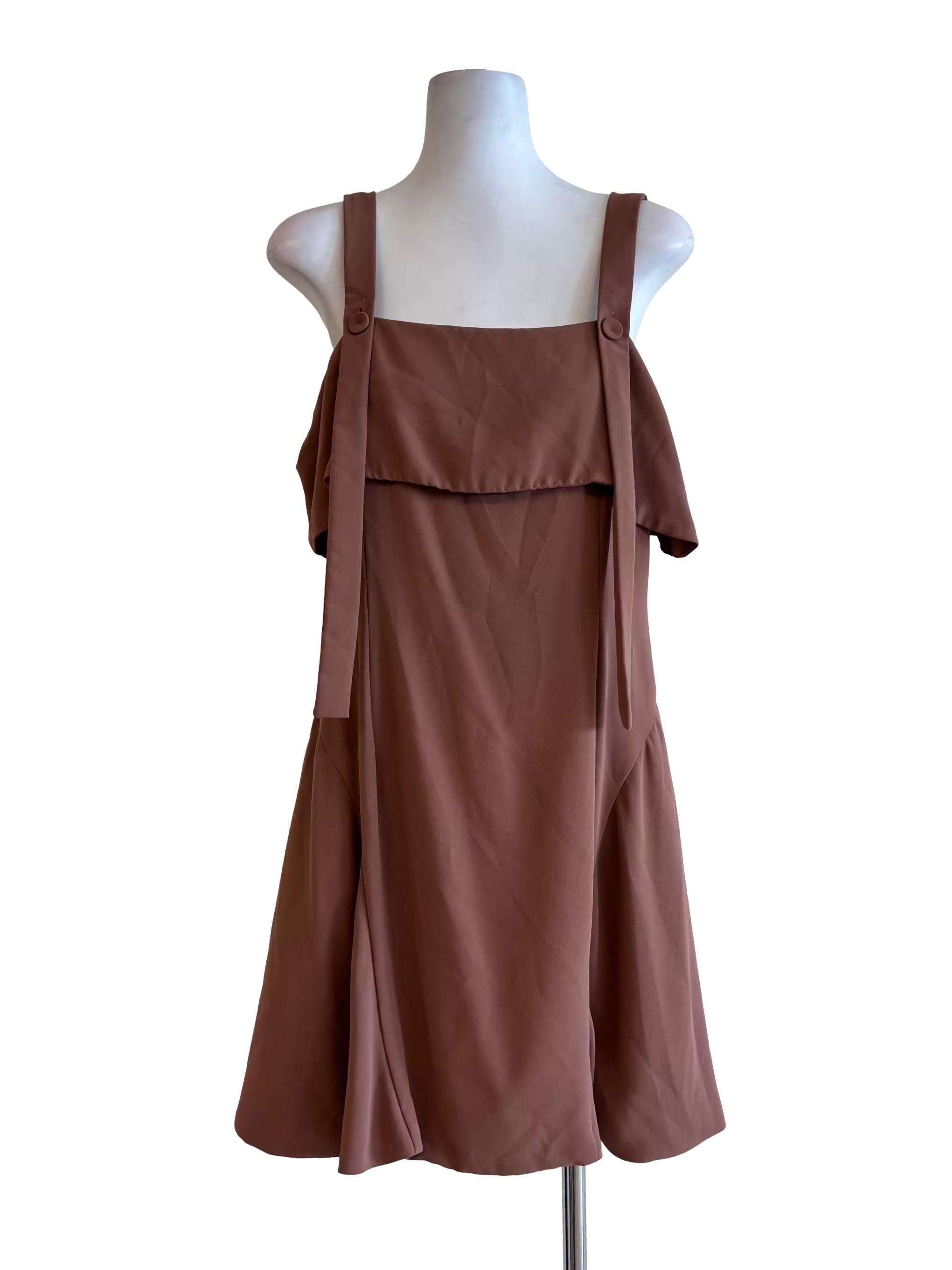 Clay Brown Sleeveless A-Line Dress