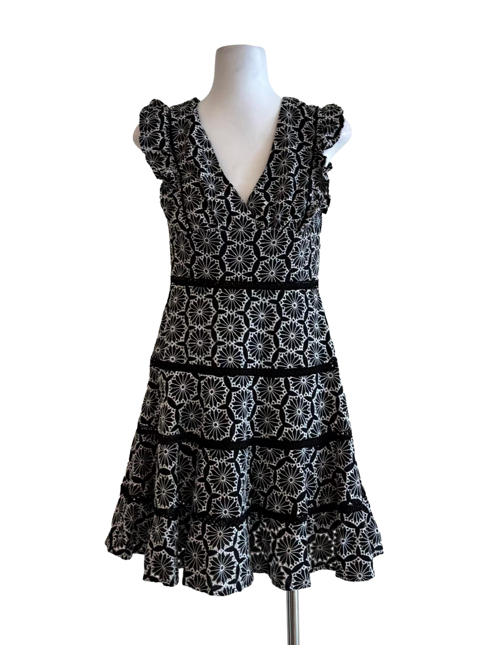 Black And White Embroidered Cotton Dress