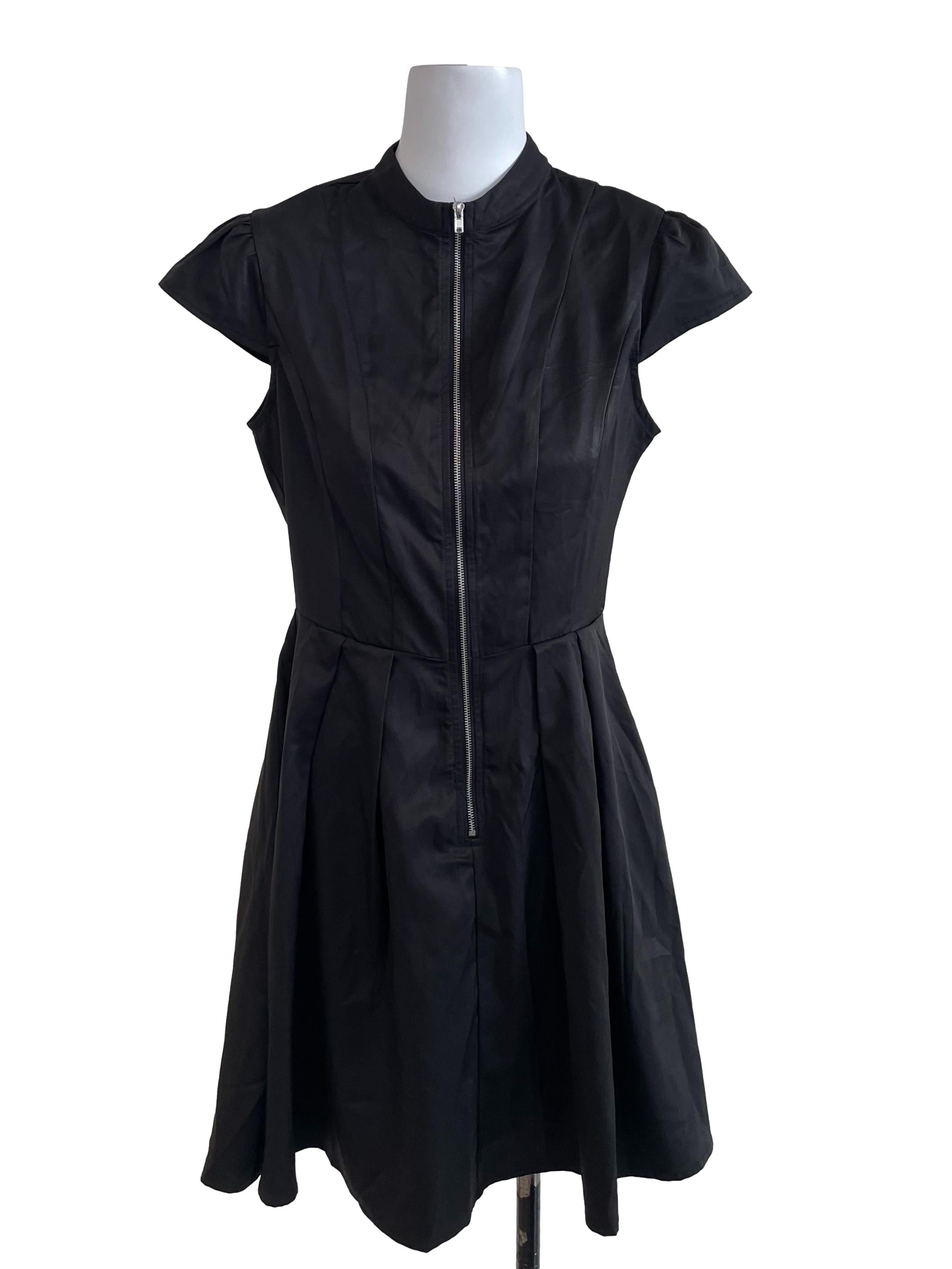 Black Zip Up Pleated Dress
