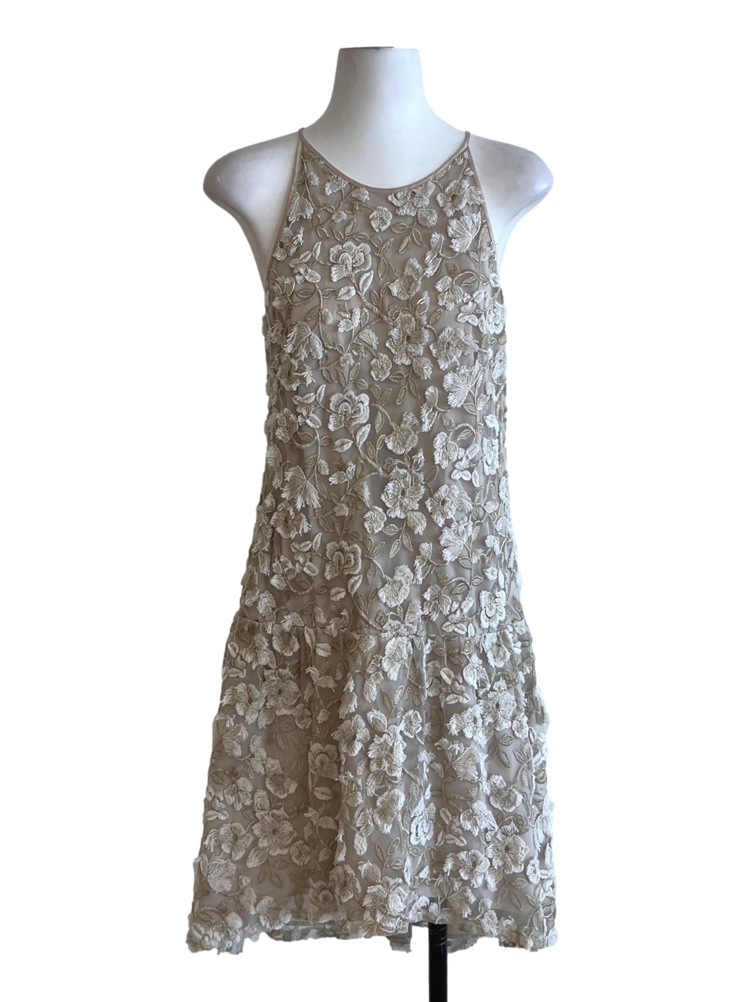 Beige Floral Sheath Dress