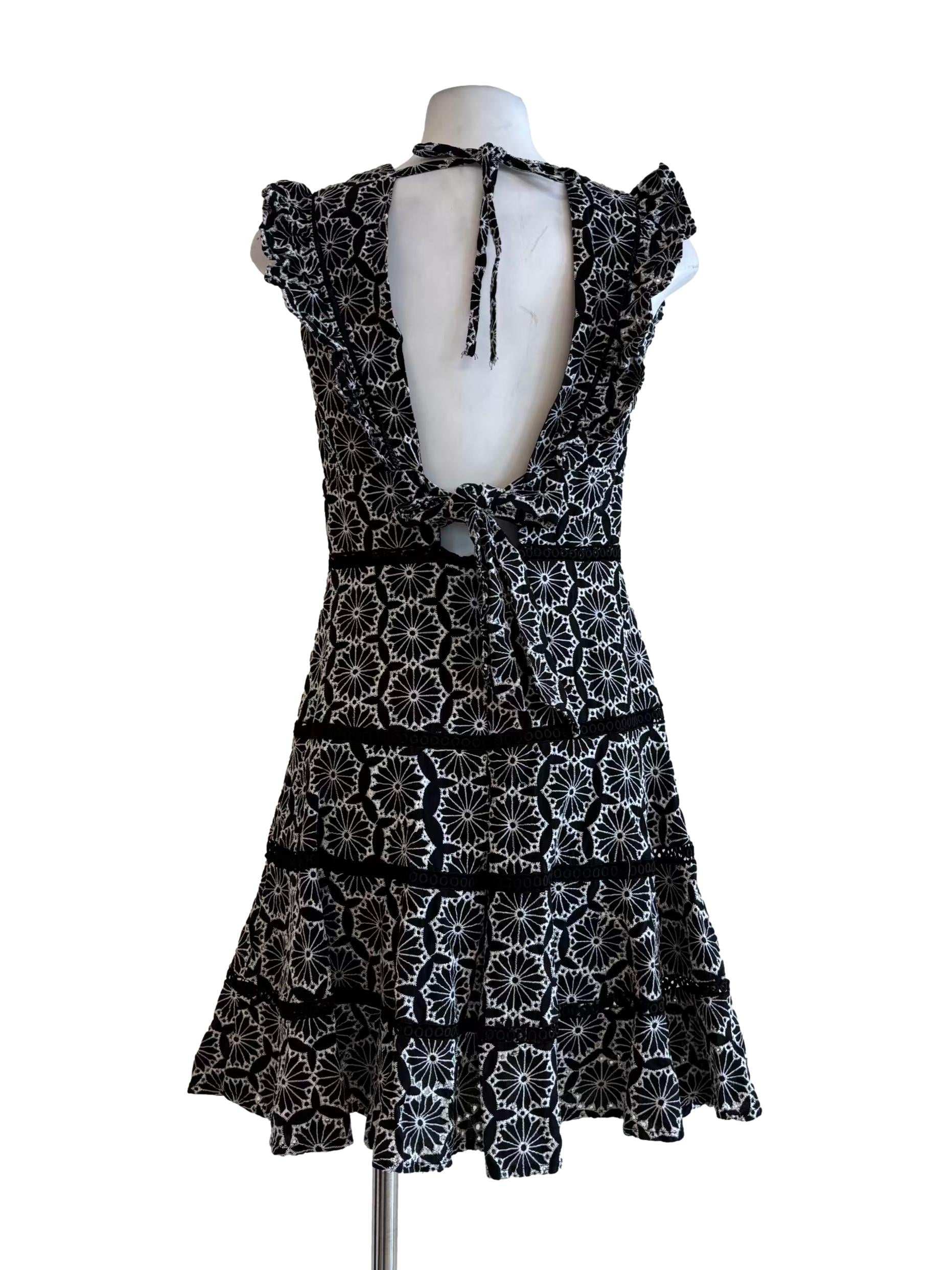 Black And White Embroidered Cotton Dress
