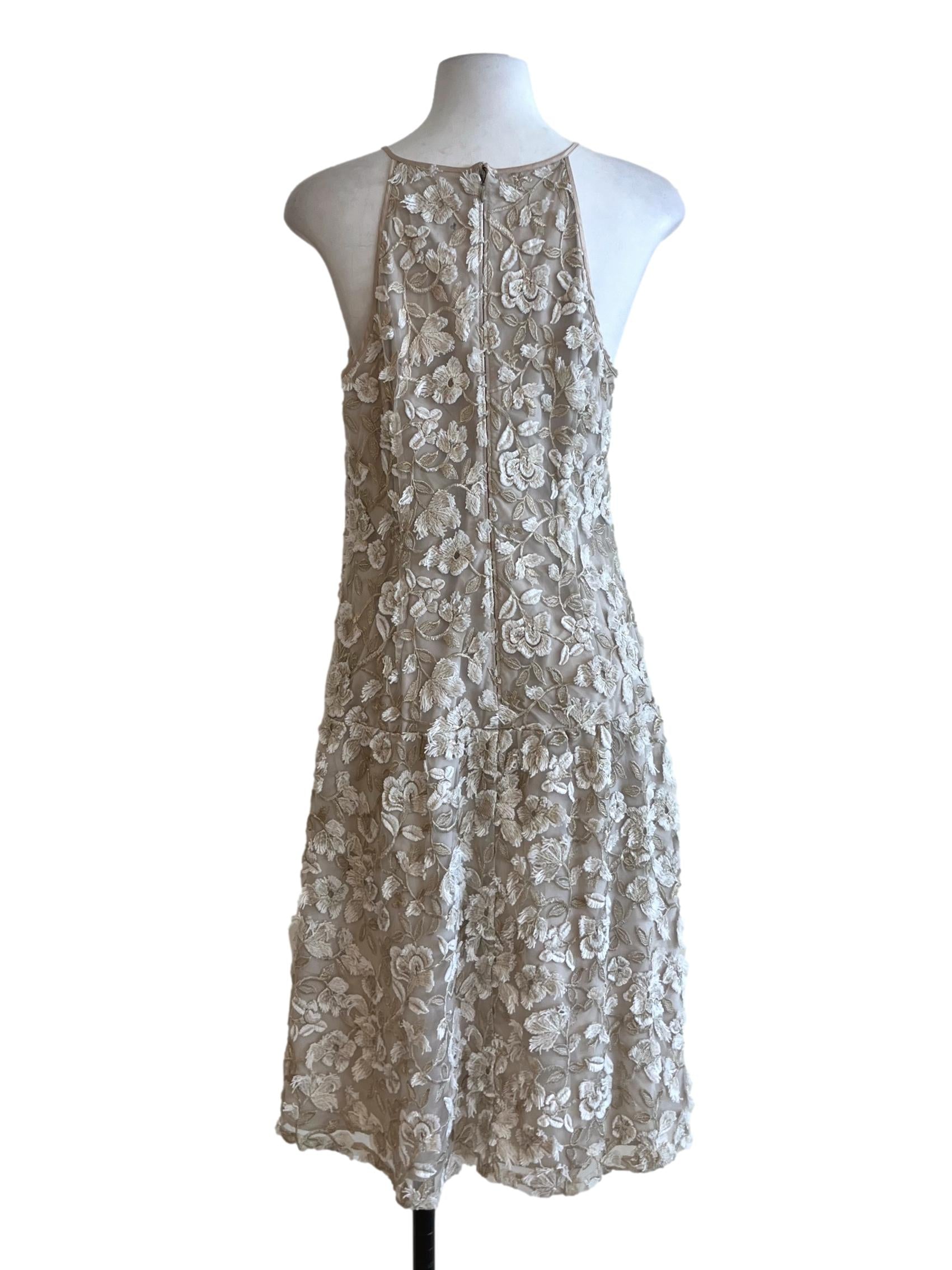 Beige Floral Sheath Dress