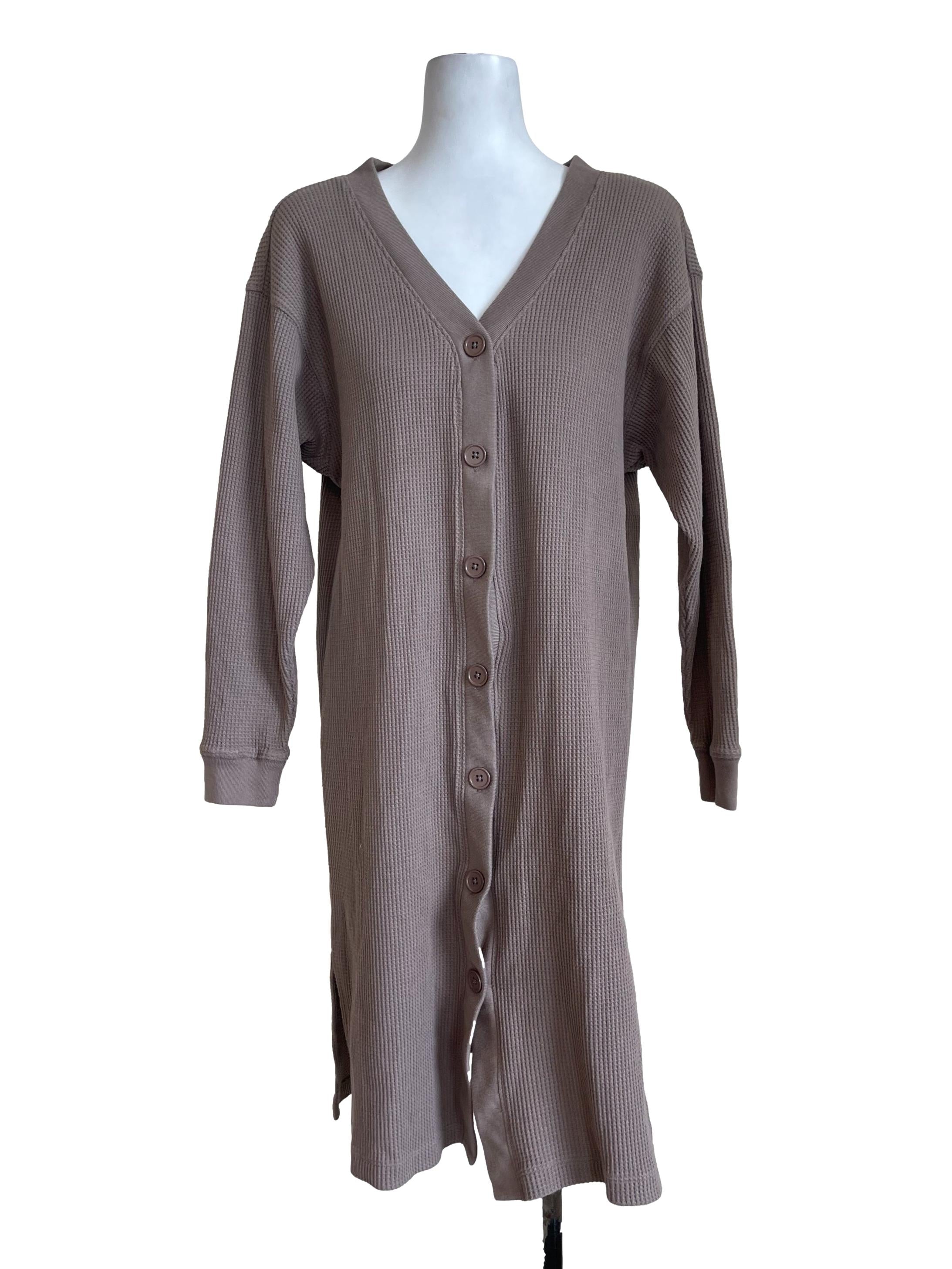 Taupe Brown Waffle Long Cardigan
