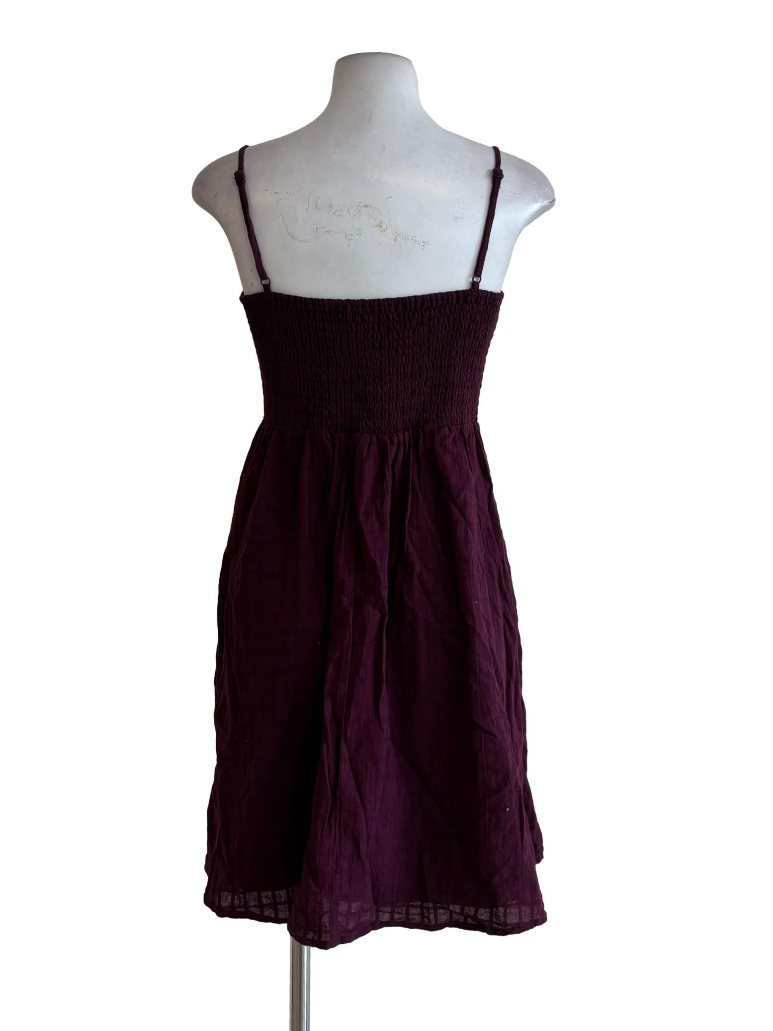 Dark Plum Smocked Cotton Dress