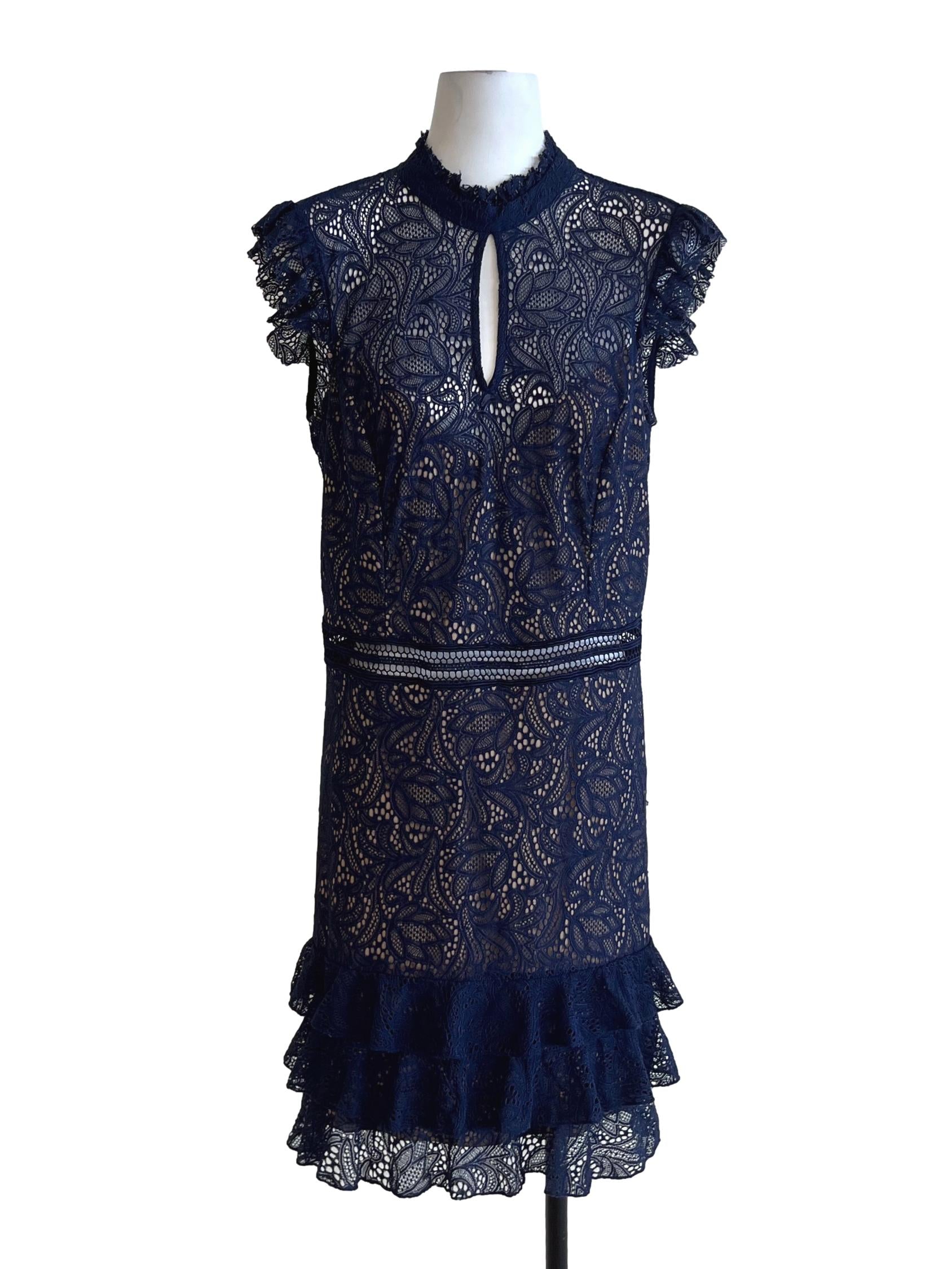 Navy Blue Lace A-Line Dress