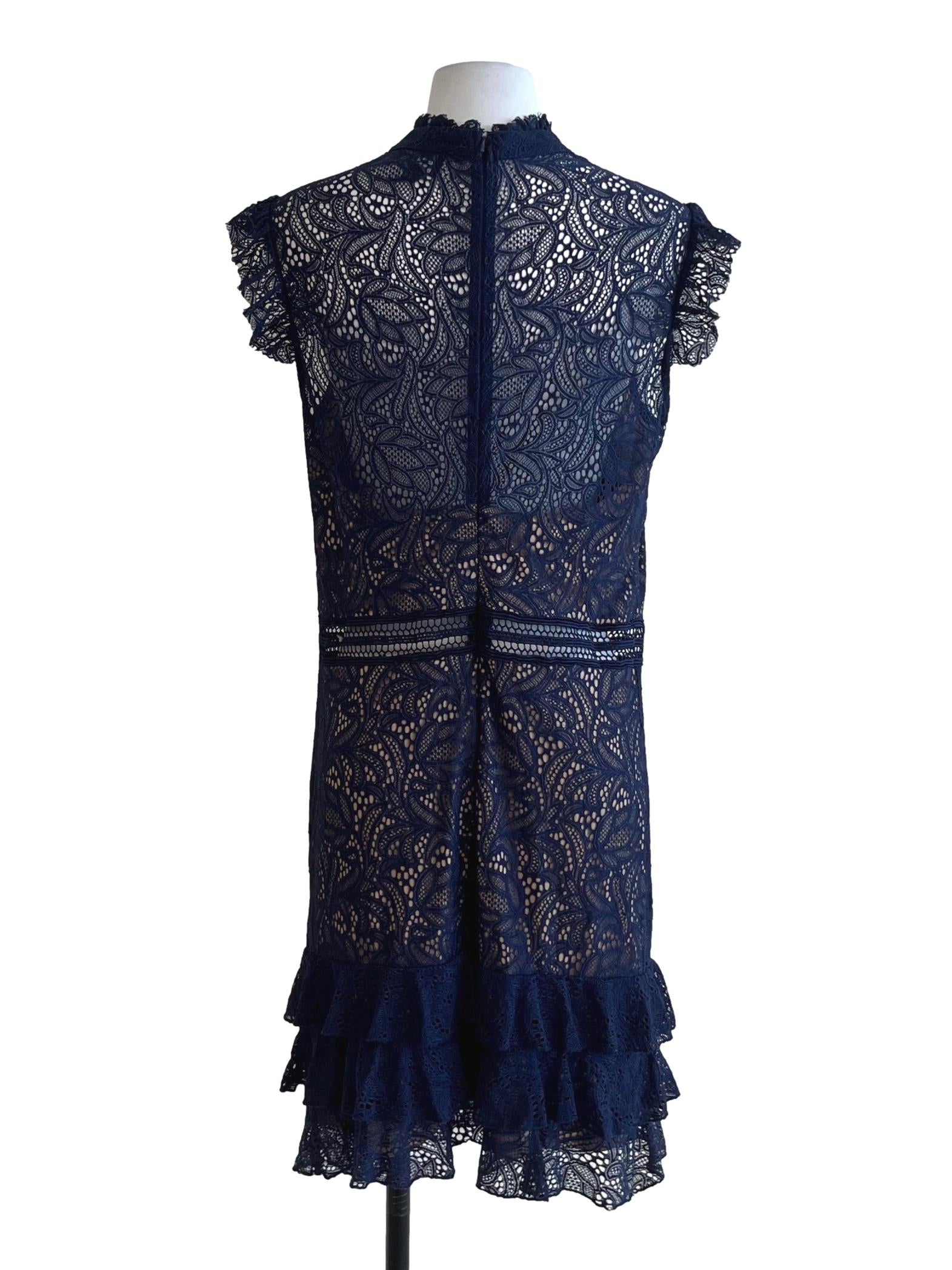Navy Blue Lace A-Line Dress